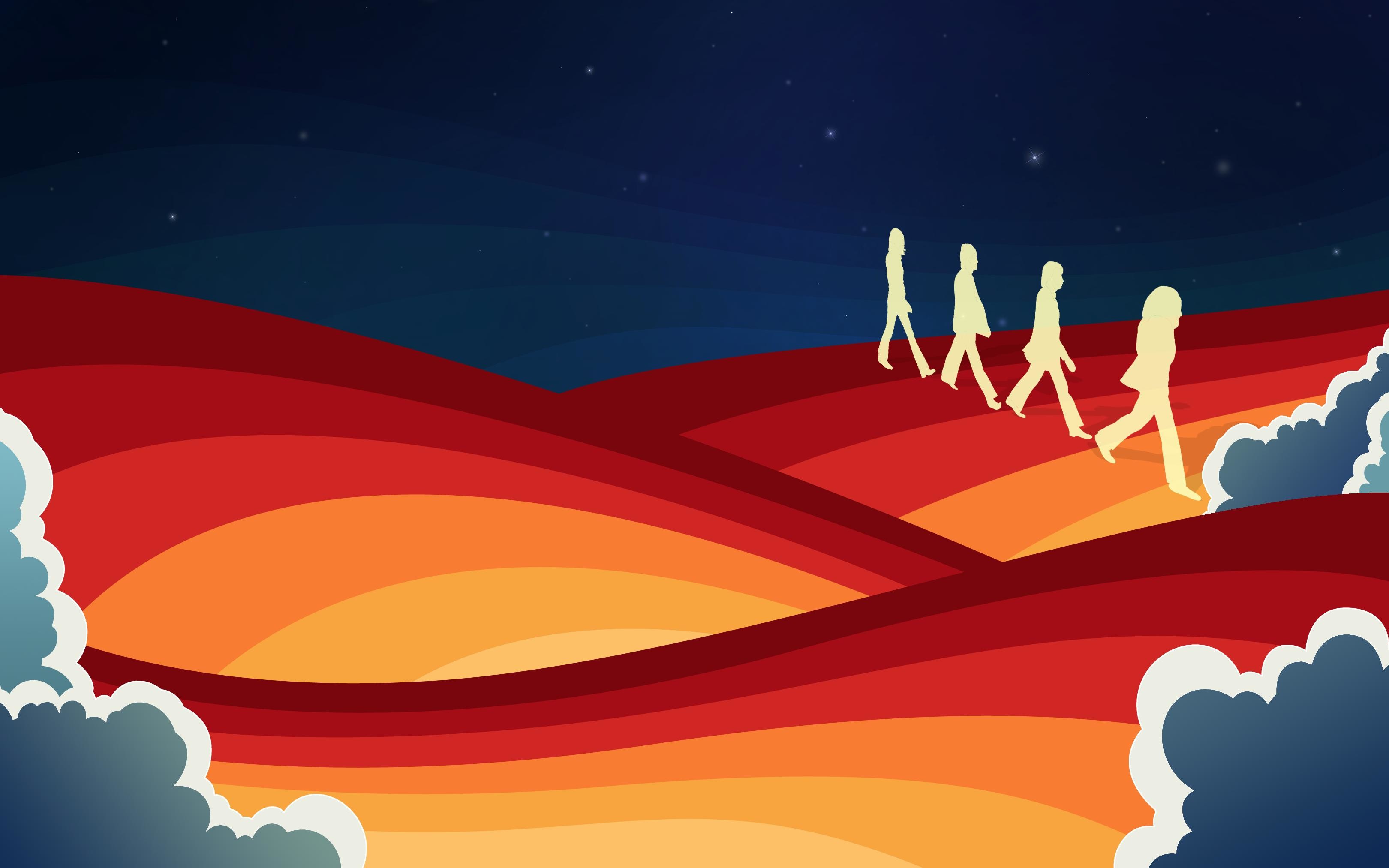 The Beatles, Abbey Road, Colline stilizzate, Illustrazione, Retrò, sfondo 2K per computer