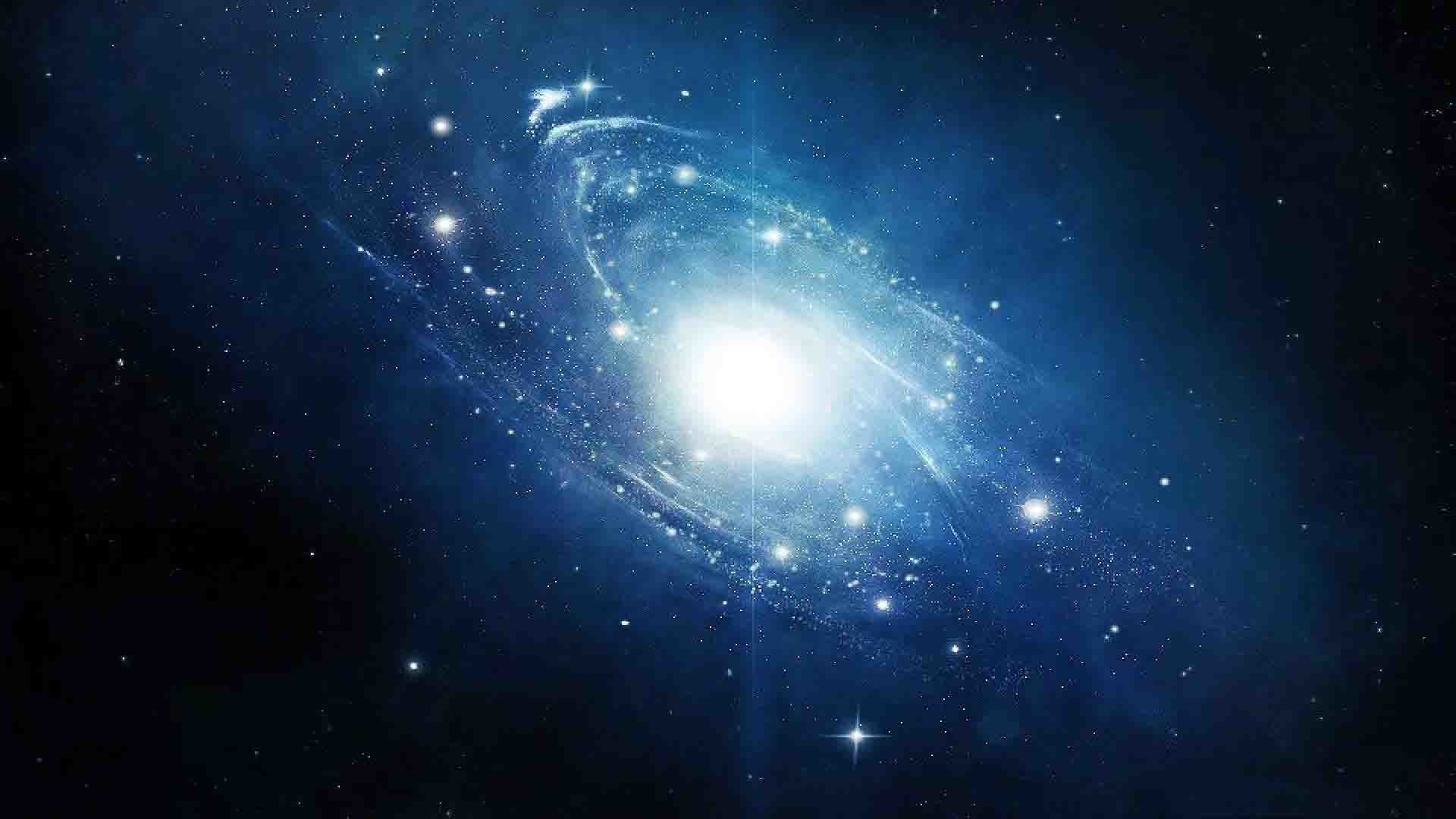 Galassia a spirale, Stelle, Blu, Arte spaziale, Full HD, wallpaper per portatile