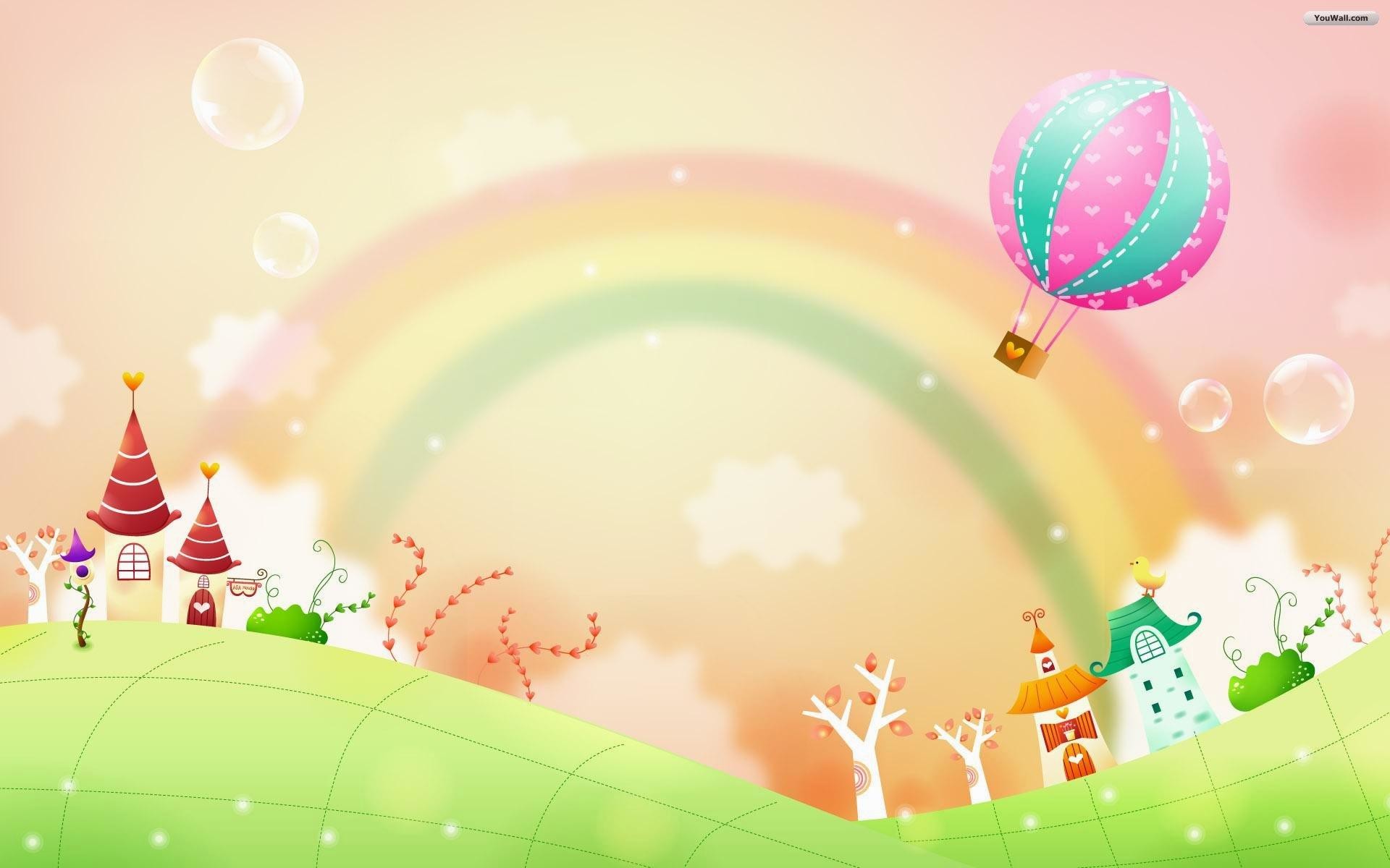 Arcobaleno, Mongolfiera, Paesaggio da fiaba, Pastello, 1920x1200, sfondo MacBook Pro