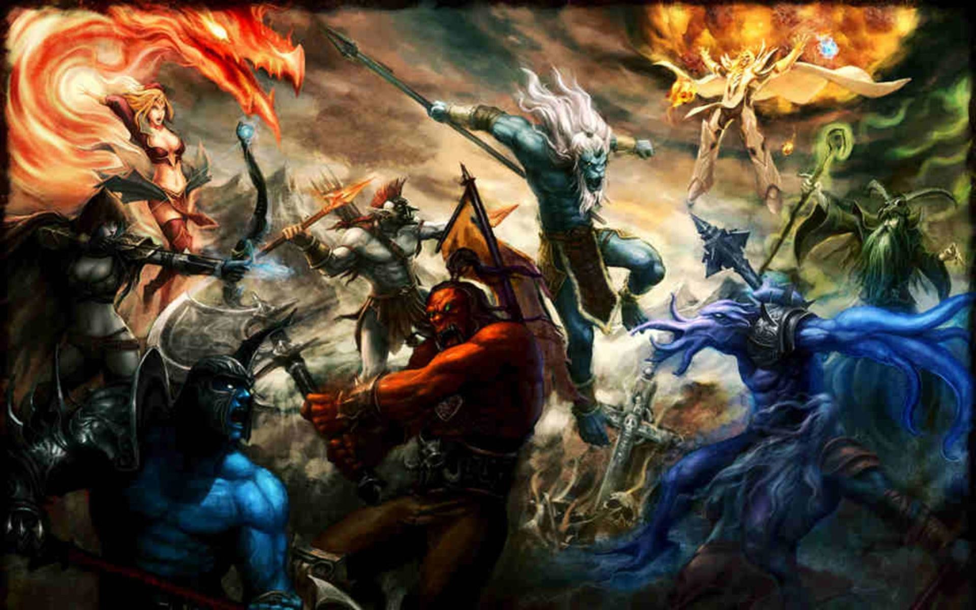 Dota 2, Eroi, Battaglia, Arte digitale, Full HD, wallpaper per portatile