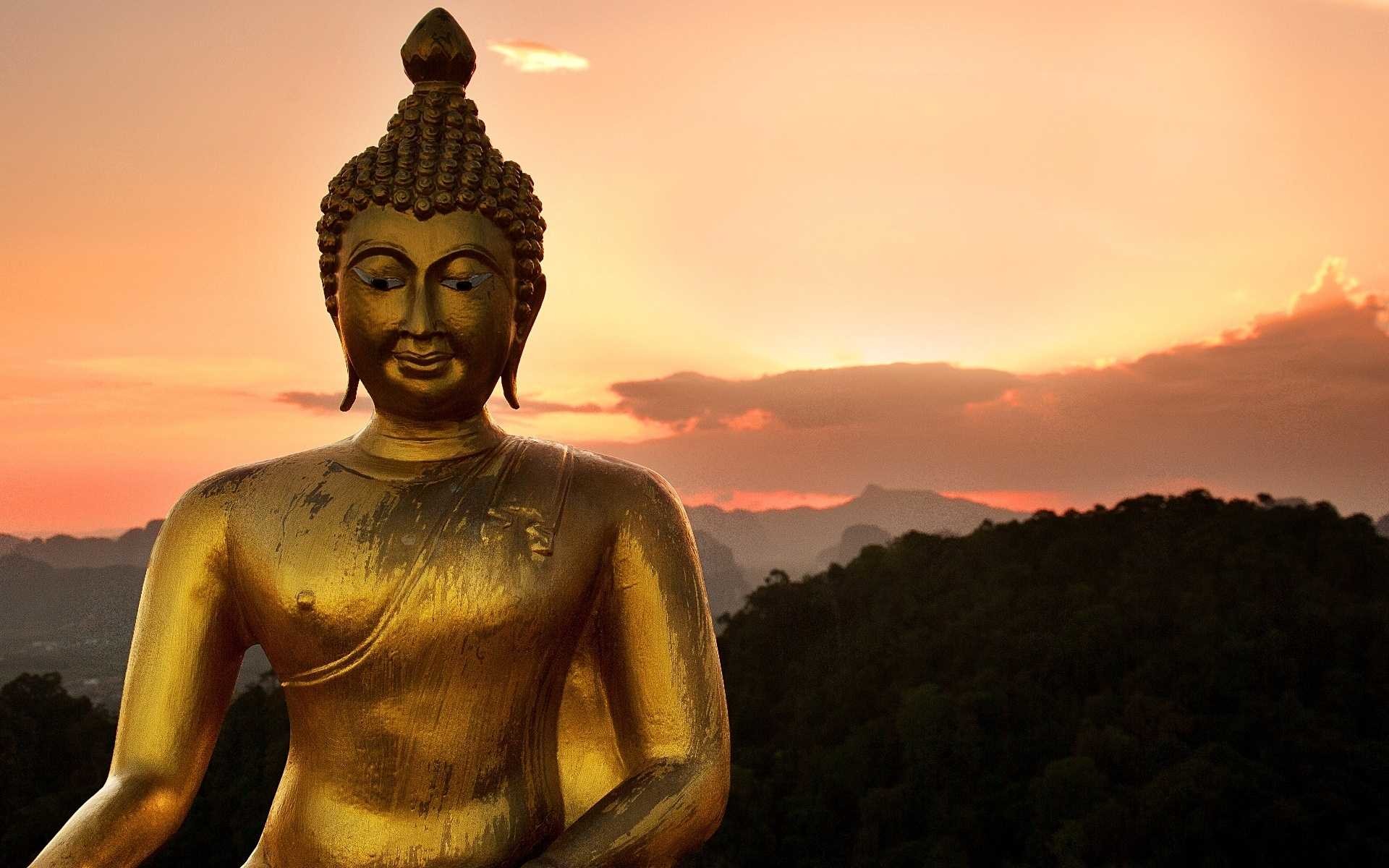 Buddha, Statua dorata, Tramonto, Thailandia, 1920x1200, immagine di sfondo