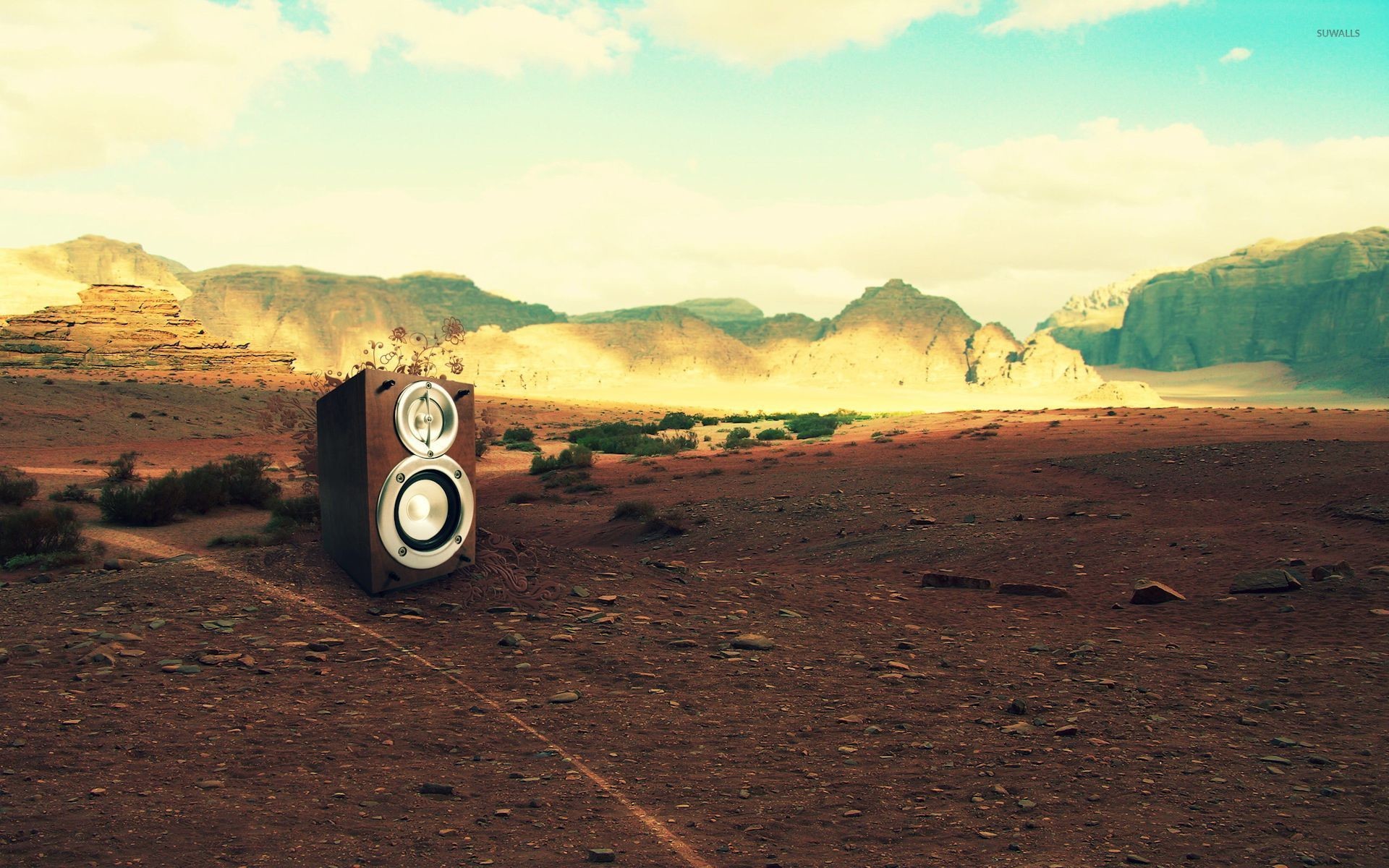 Cassa acustica, Deserto, Montagne, Surreale, Full HD, wallpaper per portatile