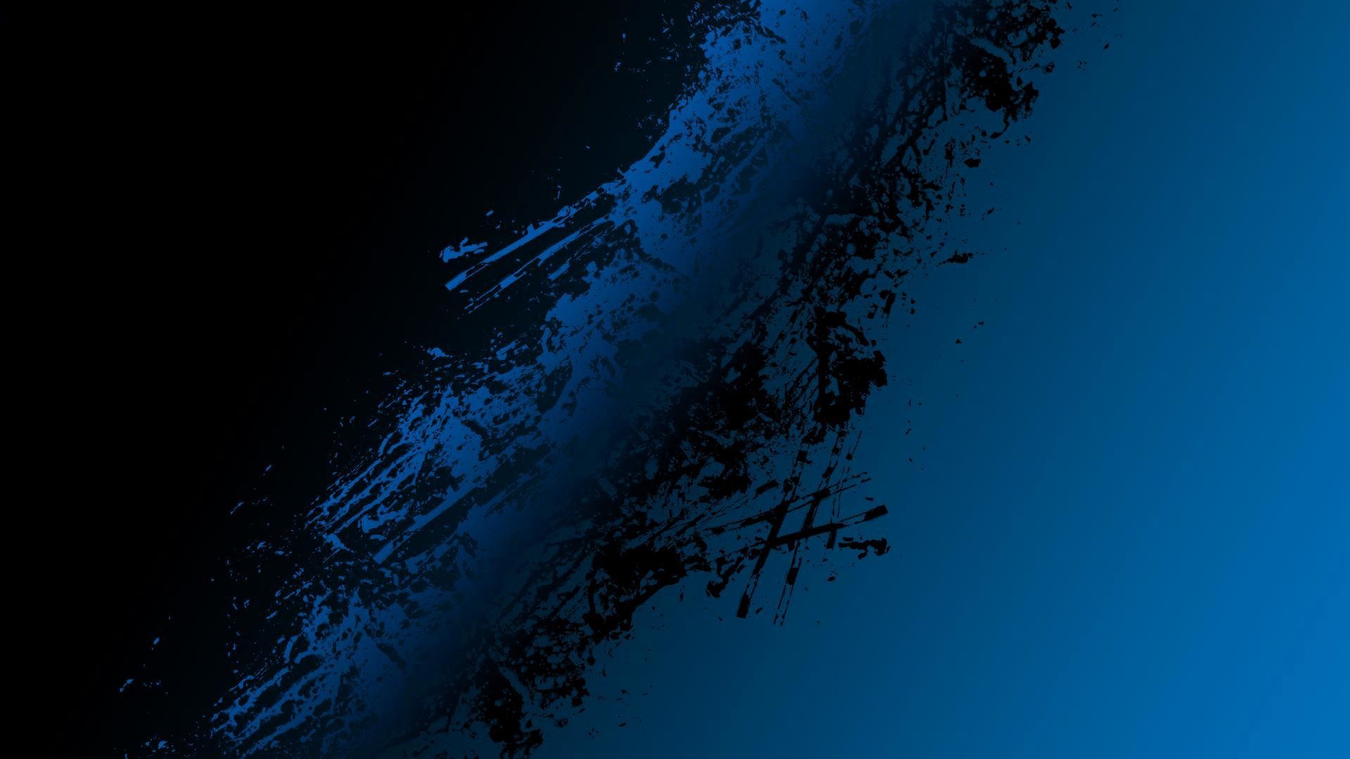 Pennellate blu, Sfondo nero, Astratto, 16:9 Full HD, wallpaper widescreen