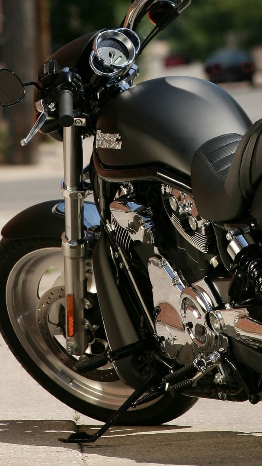 Harley-Davidson, Nero opaco, Cruiser, Faro, Moto custom, Full HD, schermata di blocco del cellulare