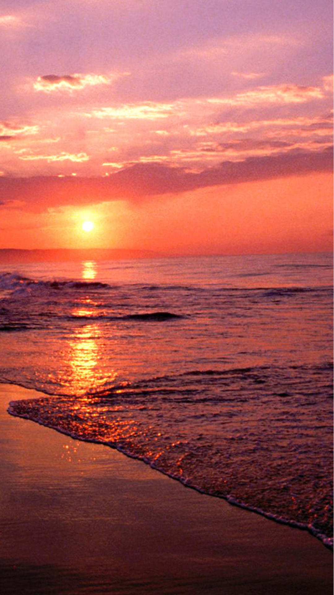 Tramonto, Mare, Spiaggia, Onde, Cielo arancione, Full HD, sfondo iPhone 6S