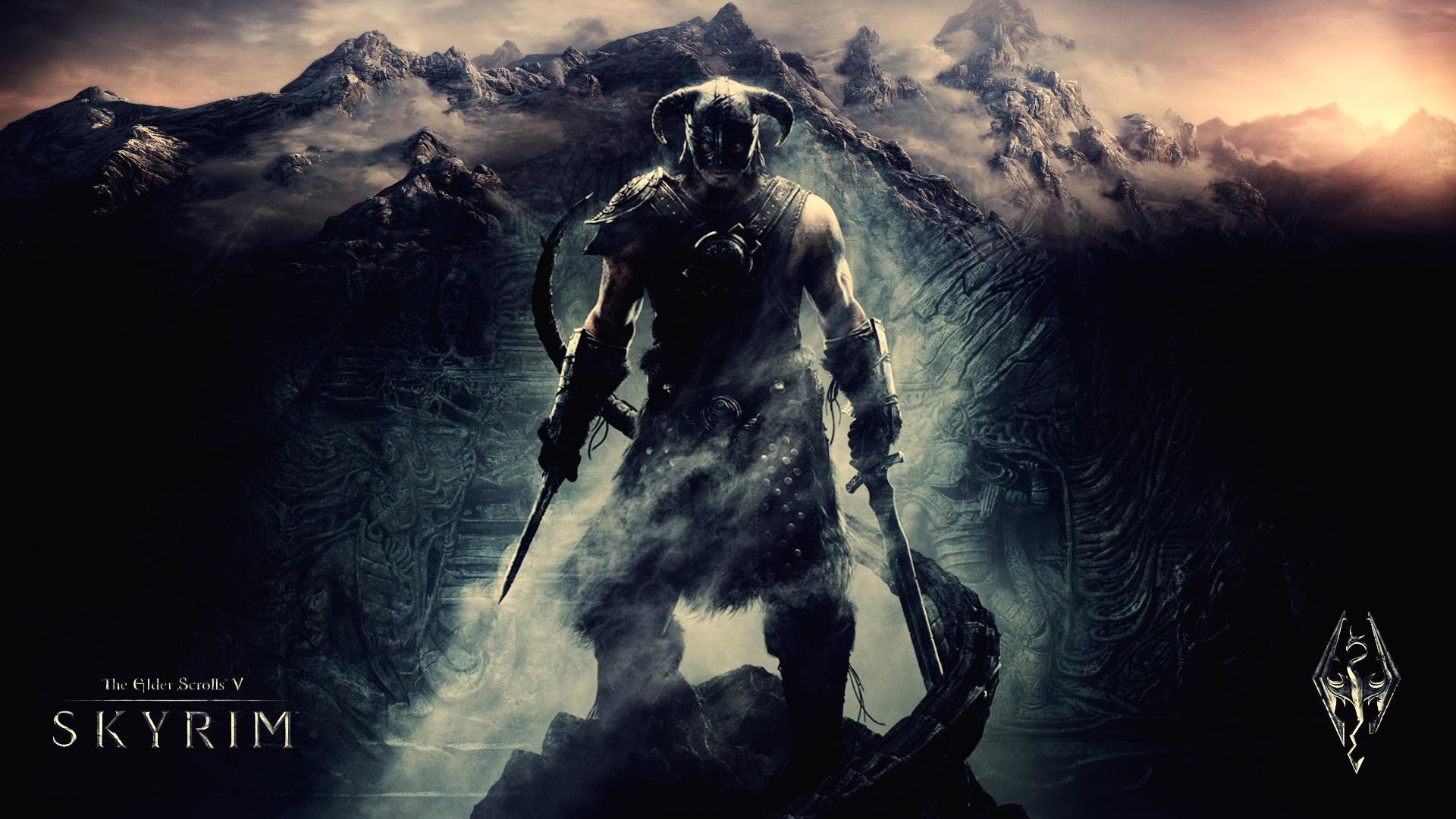 The Elder Scrolls V: Skyrim, Dovahkiin, Montagne, Nebbia, 1920x1080, wallpaper desktop
