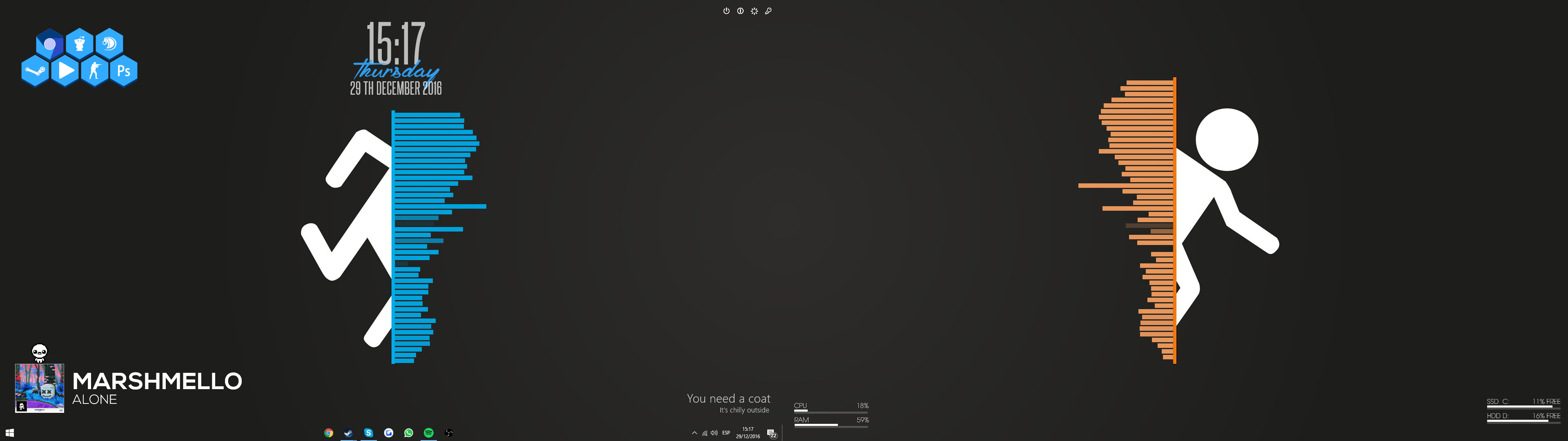 Portal, Desktop, Minimalista, Arancione e blu, 32:9 Full HD, sfondo widescreen