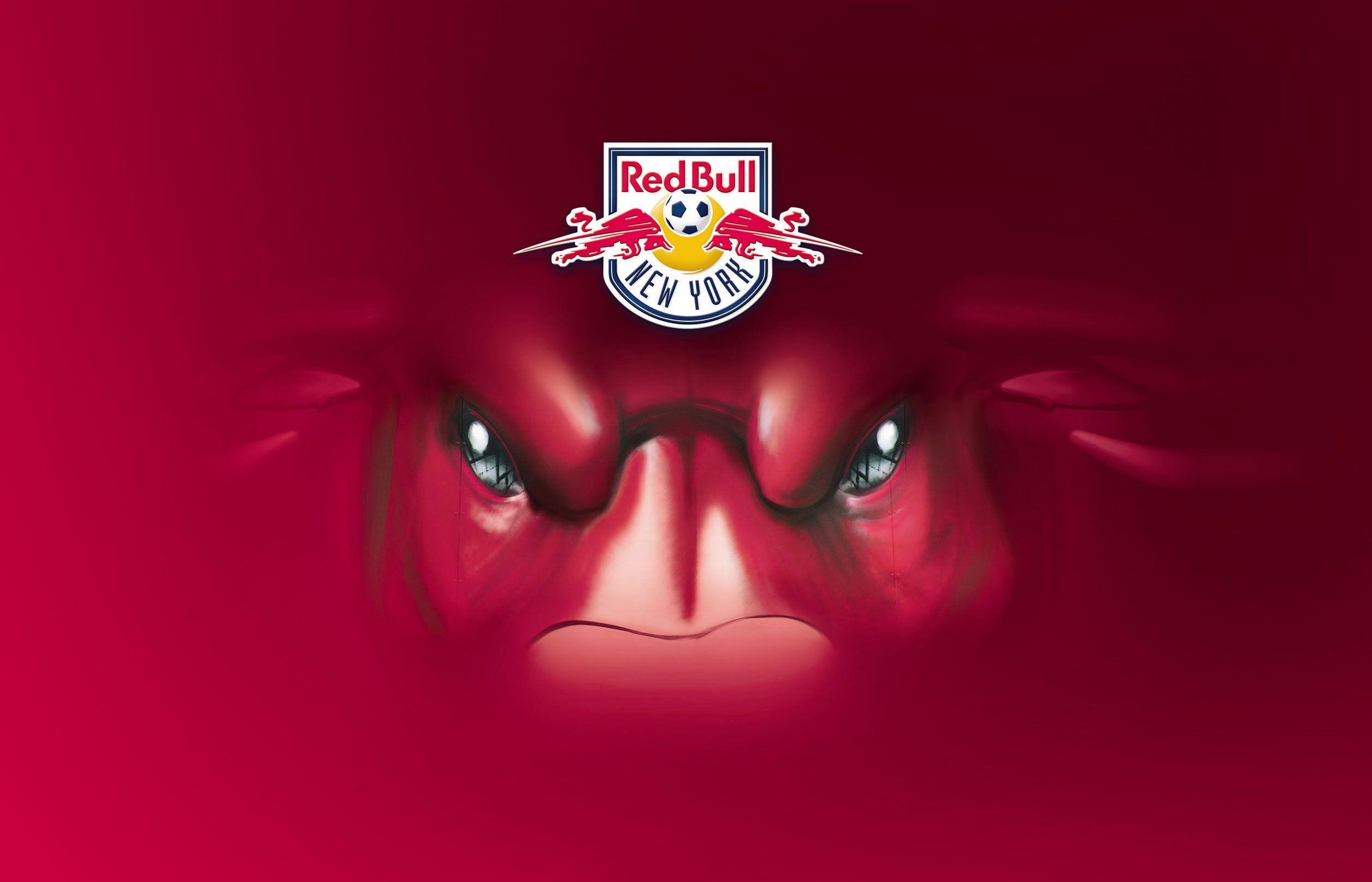 New York Red Bulls, Logo, Sfondo rosso, Full HD, wallpaper per PC
