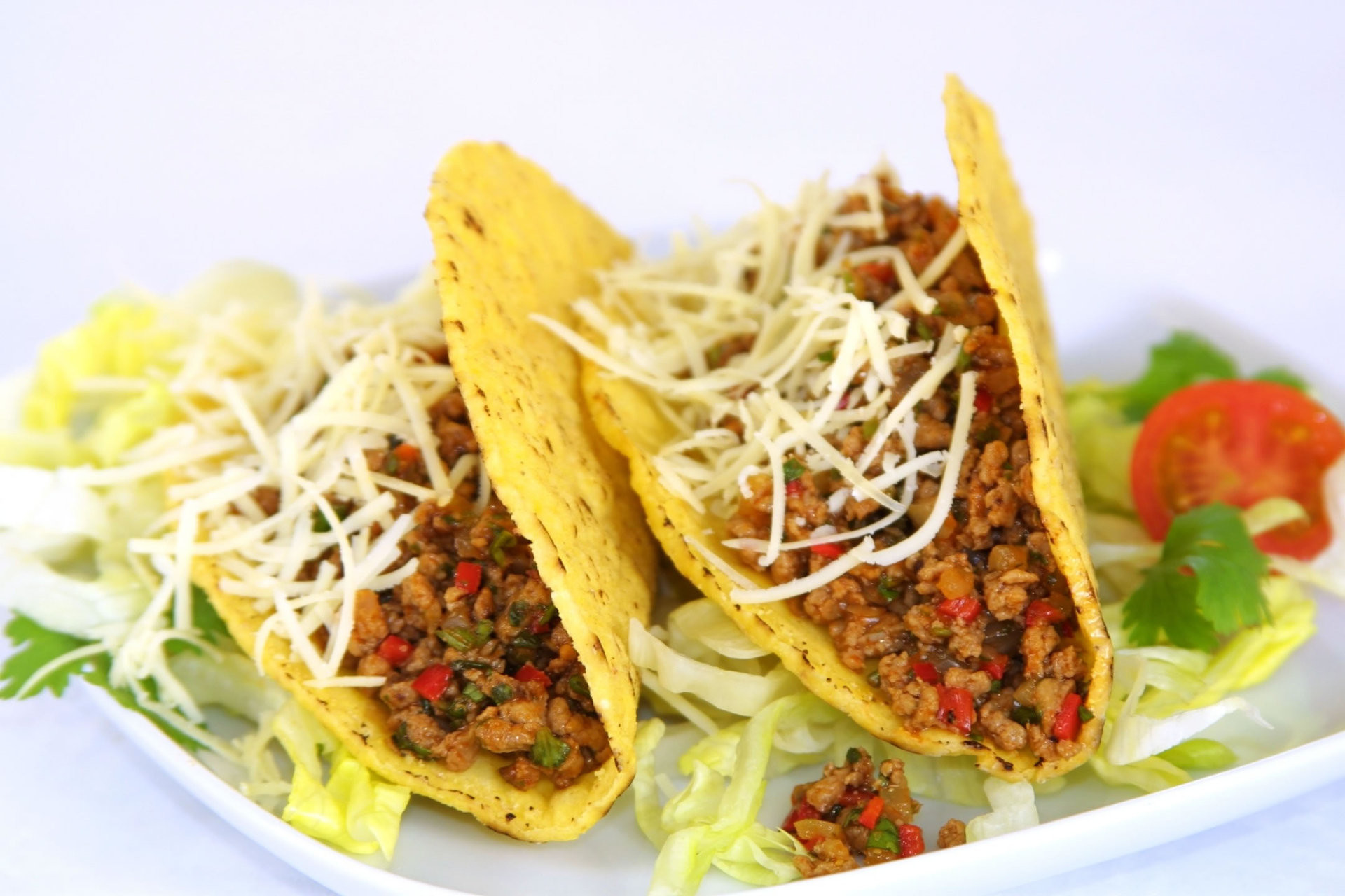 Tacos, Cucina messicana, Carne macinata, Formaggio grattugiato, Full HD, wallpaper per computer