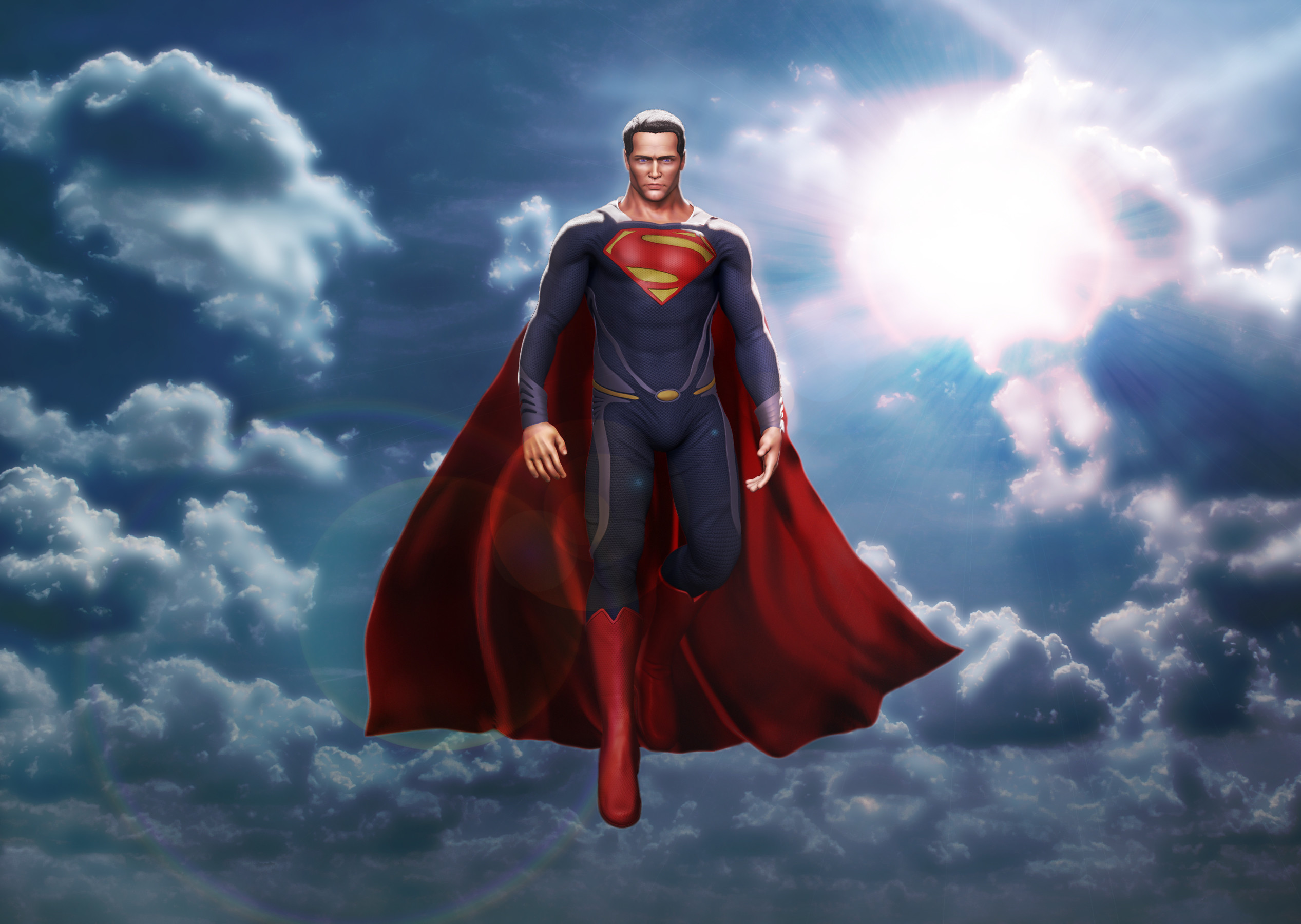 Superman, Nuvole, Cielo, Mantello, Volo, Full HD, sfondo per PC