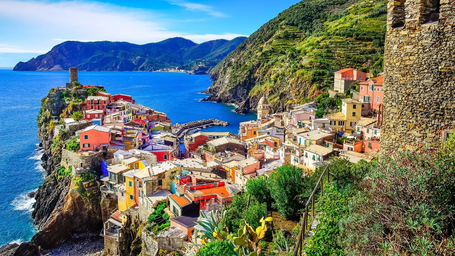 Vernazza, Cinque Terre, Liguria, Mare, Case colorate, Full HD, sfondo per PC