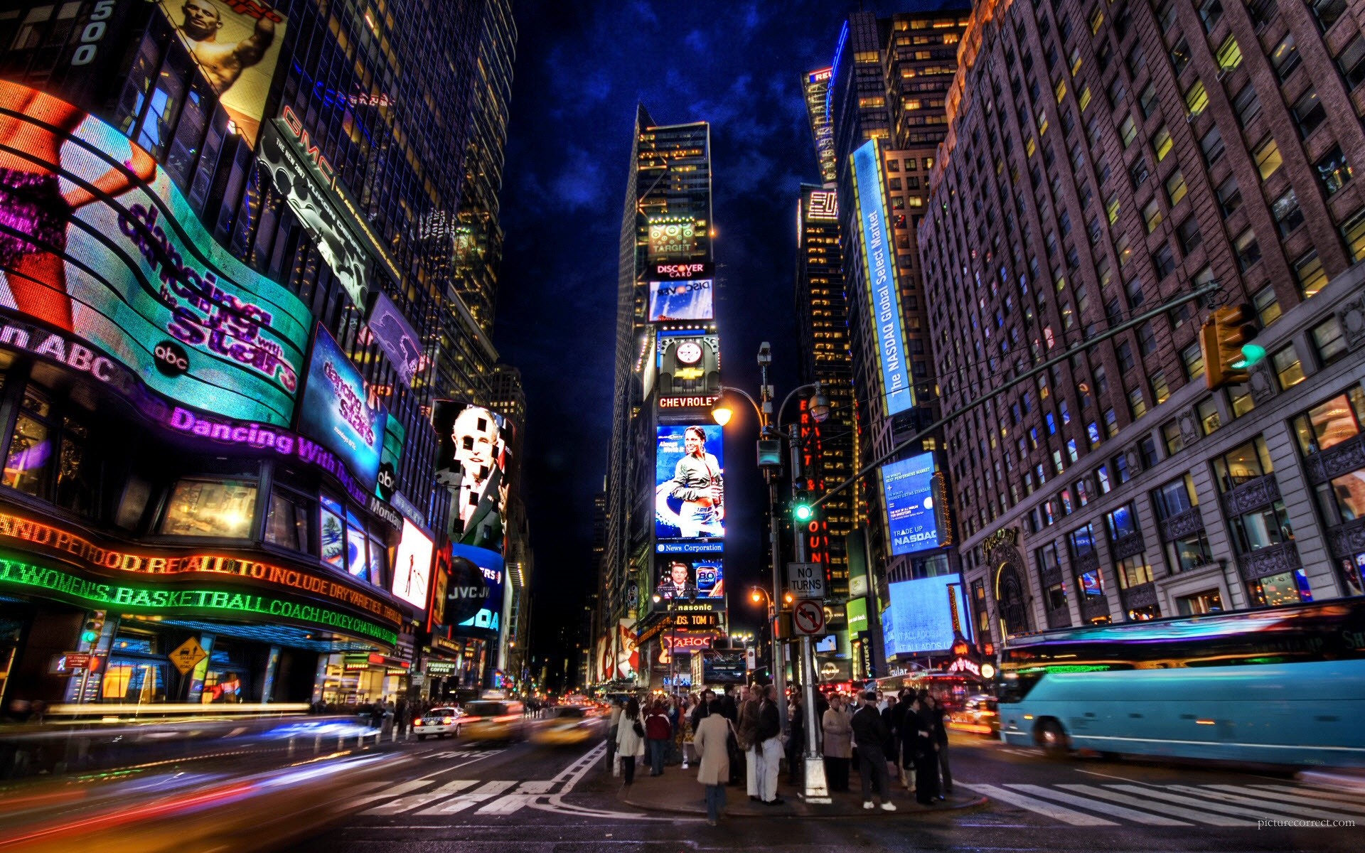Times Square, New York, Notte, Insegne luminose, Full HD, sfondo per PC e portatile