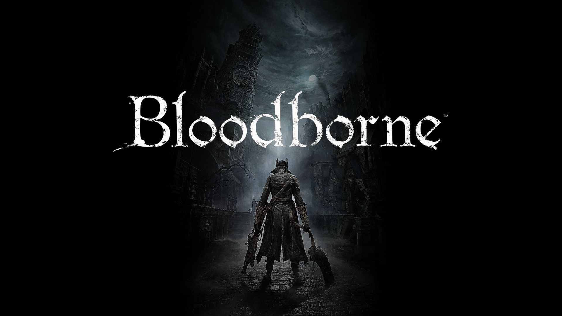 Bloodborne, Logo, Cacciatore, Sfondo nero, 16:9 Full HD, wallpaper widescreen