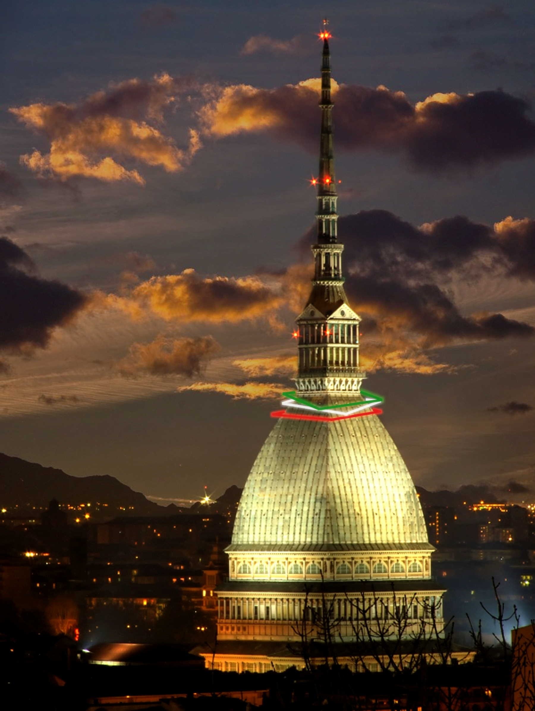 Mole Antonelliana, Torino, Italia, Tramonto, Tricolore, QHD+, schermata di blocco iPad