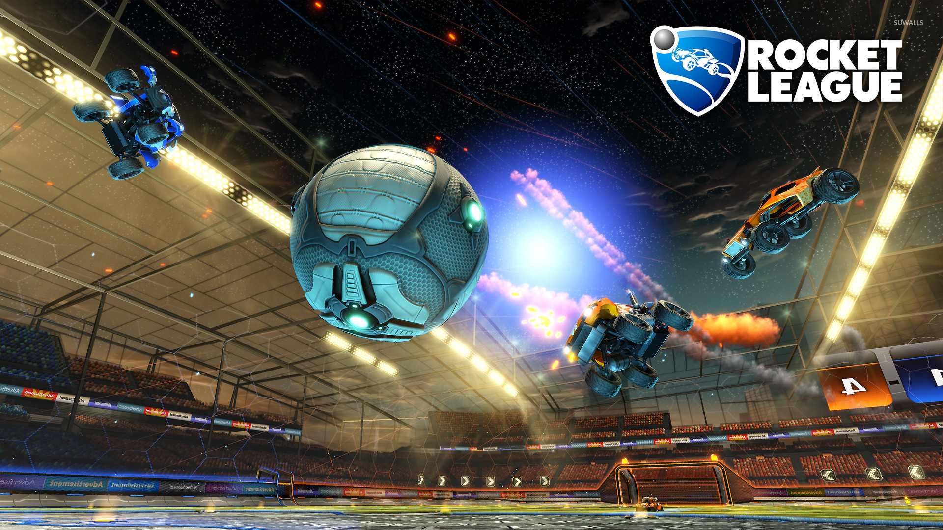 Rocket League, Logo, Pallone, Auto volanti, Stadio, Full HD, sfondo Windows 11