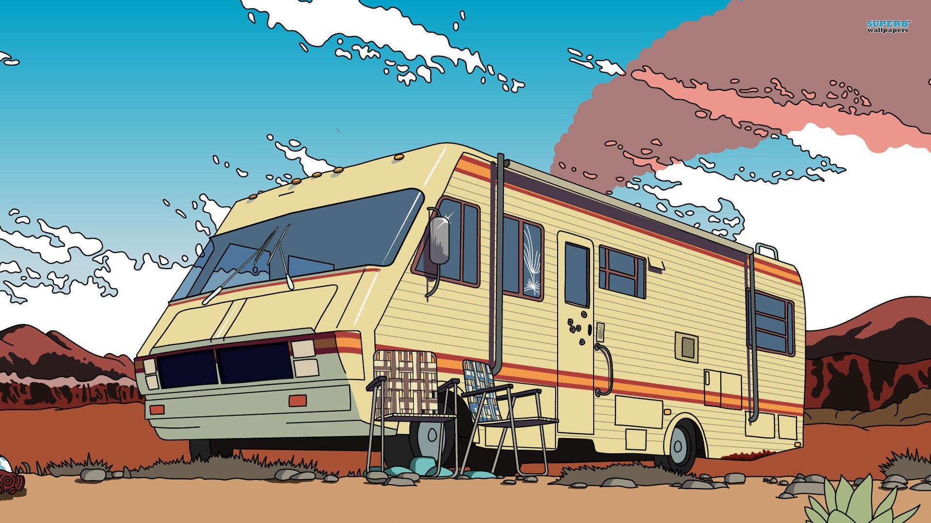 Breaking Bad, Camper, Deserto, Illustrazione, Full HD, sfondo per portatile