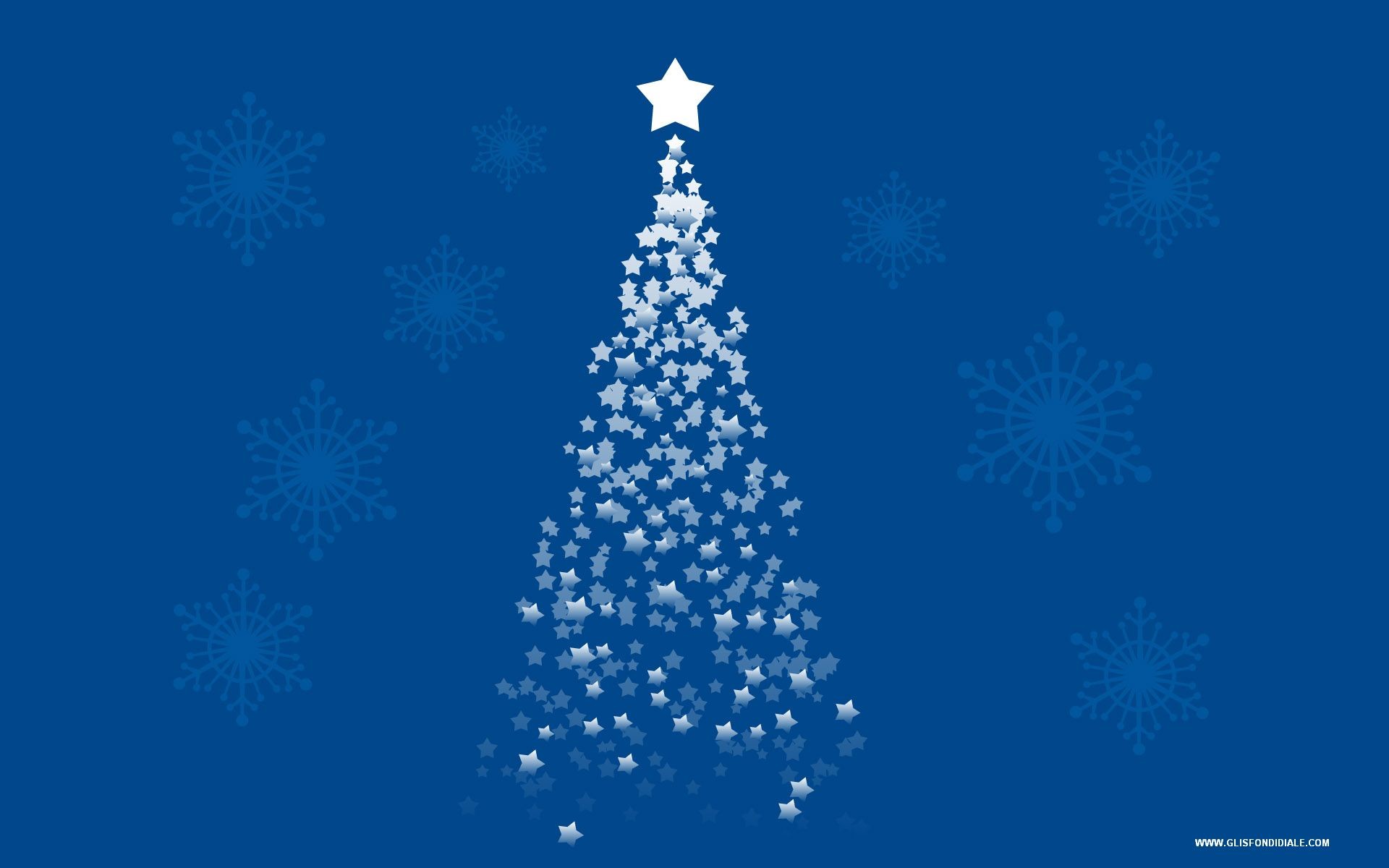 Albero di Natale stilizzato, Fiocchi di neve, Stella, Blu, Full HD, sfondo Windows 11