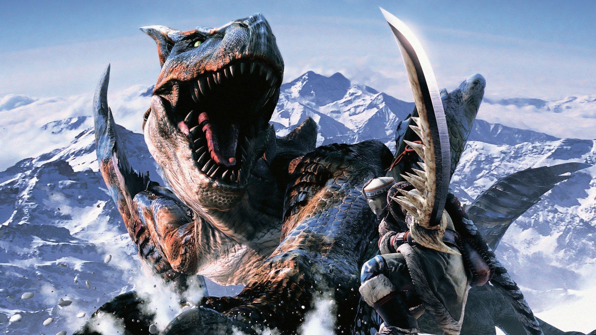Tigrex, Monster Hunter, Montagne innevate, Ruggito, Full HD, sfondo per PC e portatile