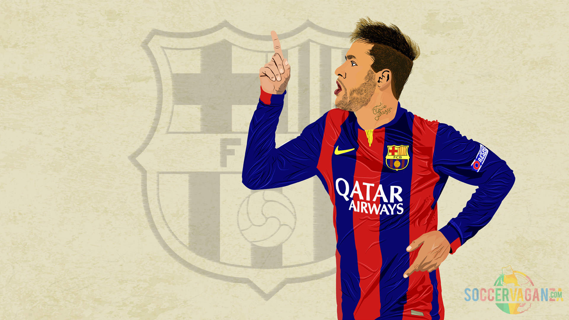 Neymar, FC Barcelona, Illustrazione, Stemma, Full HD, sfondo per PC