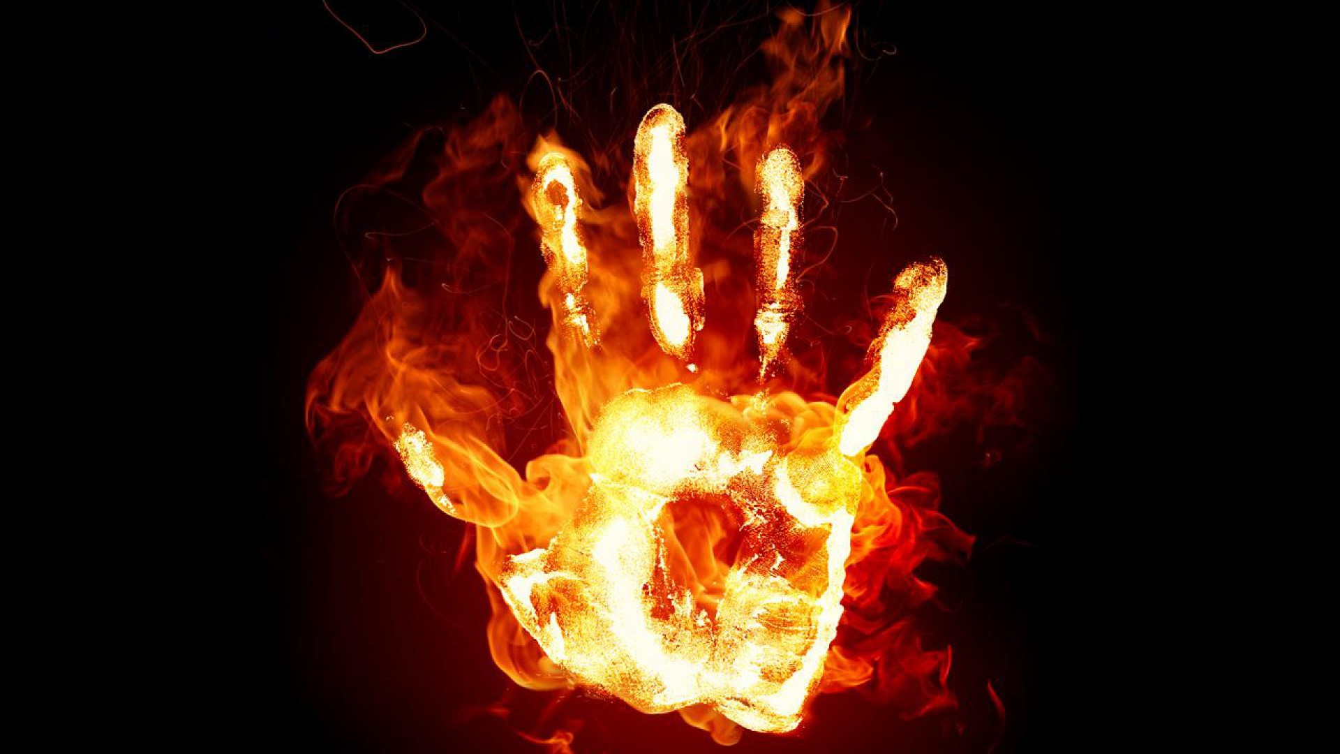 Mano di fuoco, Impronta, Fiamme, Sfondo nero, Full HD, wallpaper per computer
