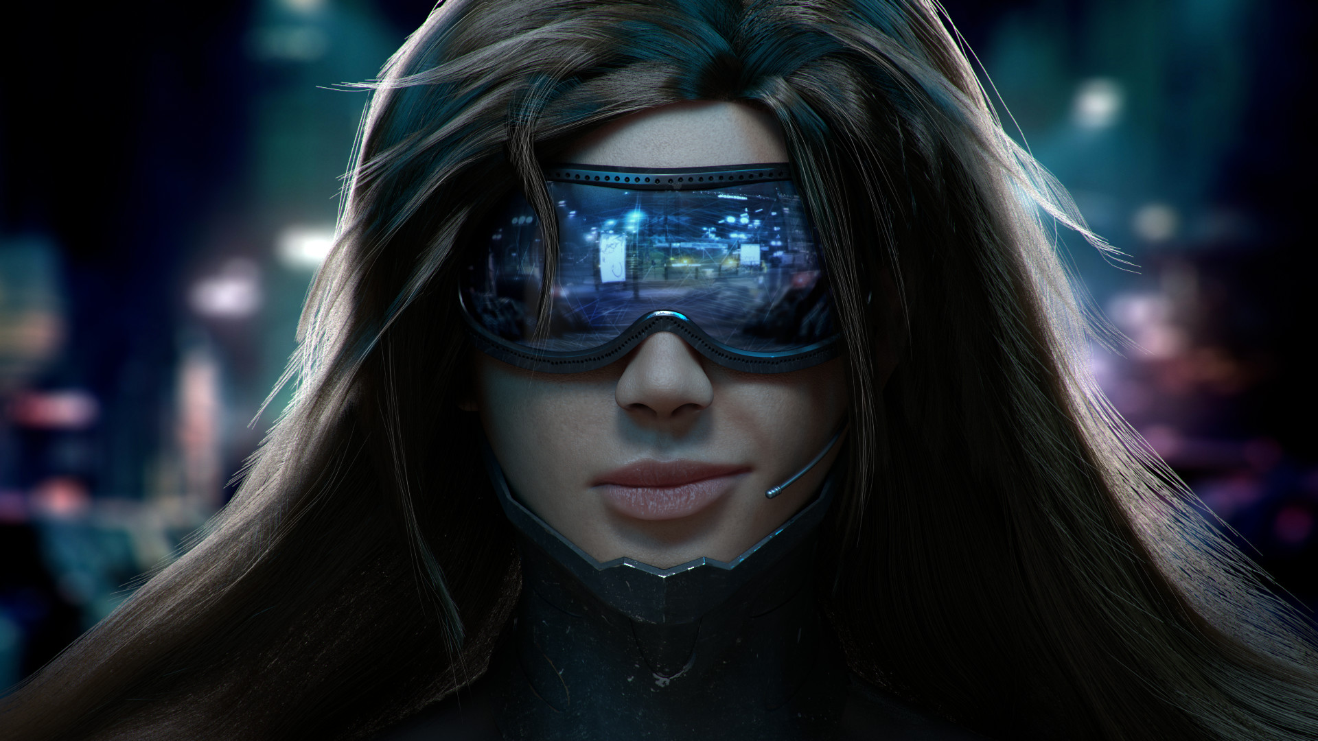 Ragazza cyberpunk, Visore, Ritratto, Notte, Full HD, sfondo per PC