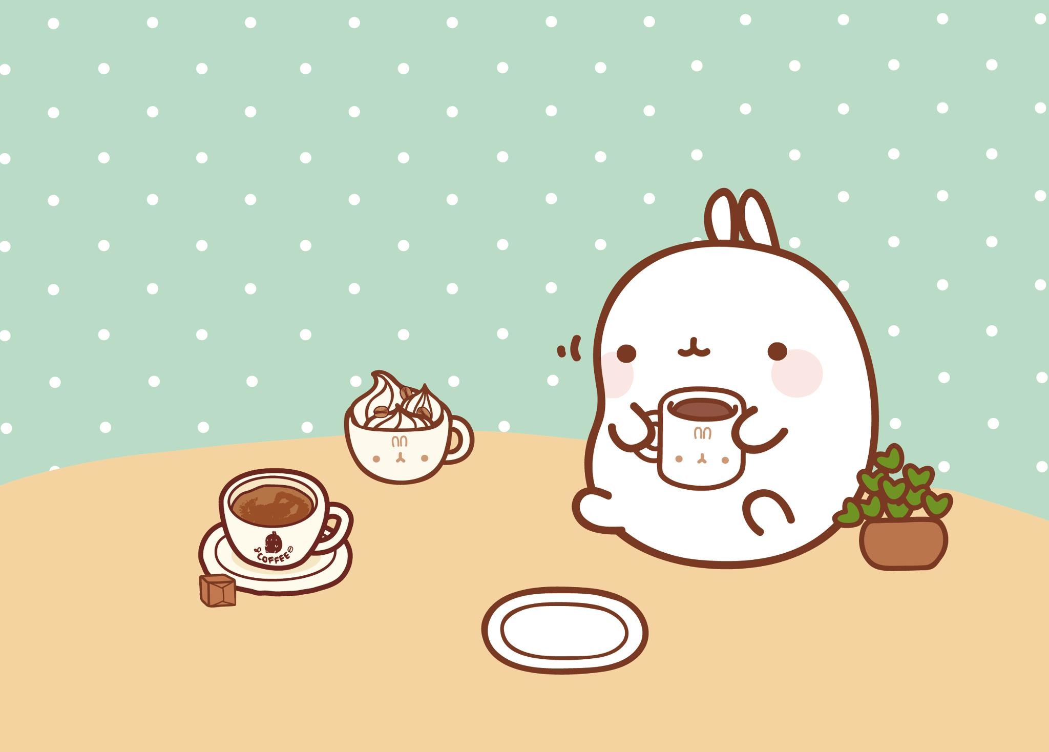 Molang, Caffè, Kawaii, Pastello, Full HD, sfondo desktop