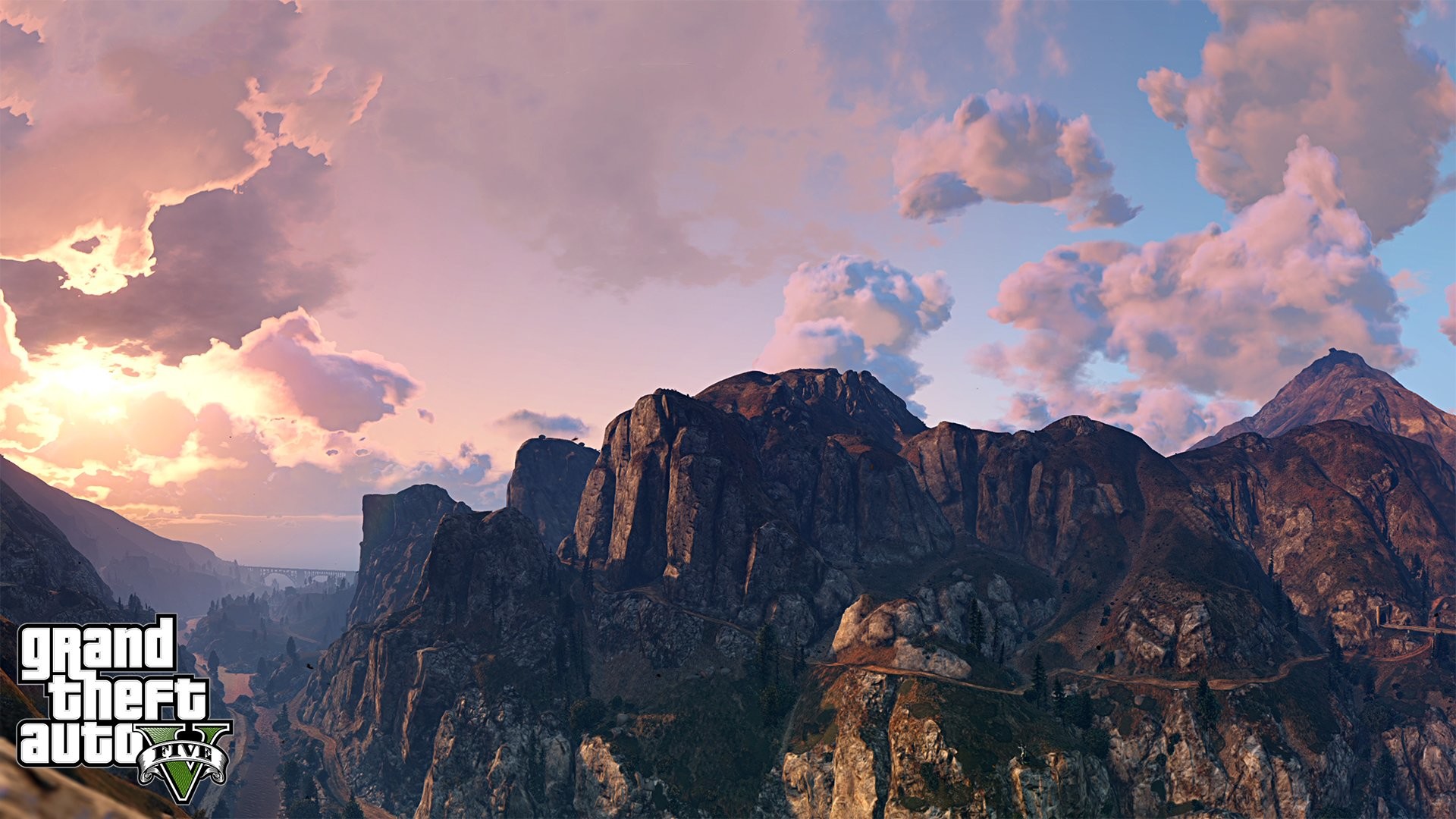 Grand Theft Auto V, Montagne, Canyon, Nuvole, Paesaggio, 16:9 Full HD, sfondo widescreen