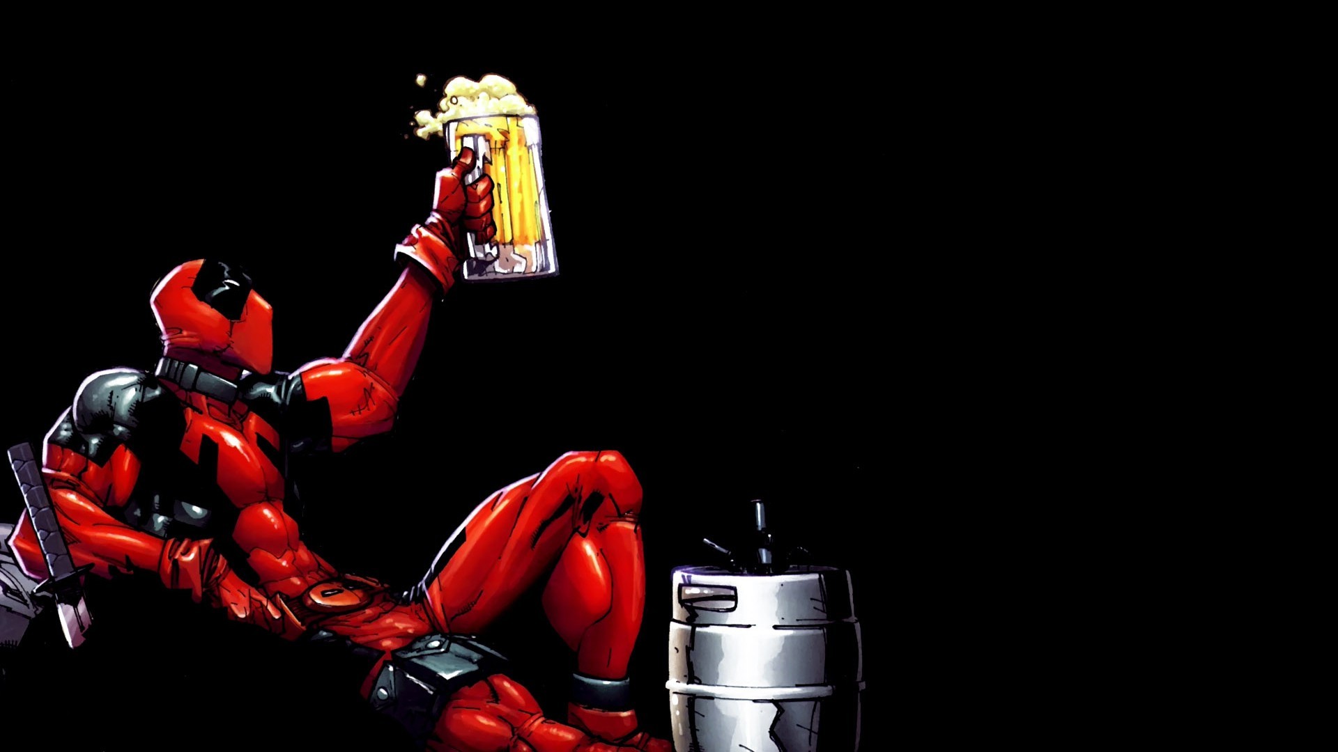 Deadpool, Birra, Fusto, Sfondo nero, Full HD, wallpaper per portatile