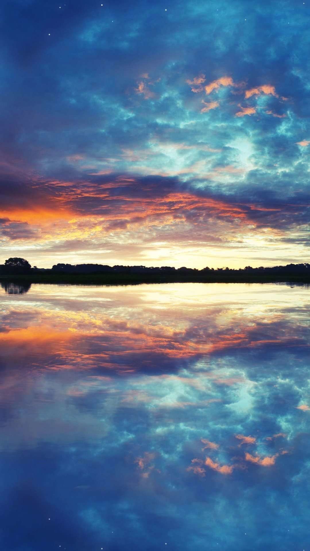 Tramonto, Nuvole, Riflesso, Lago, sfondo per iPhone 5S