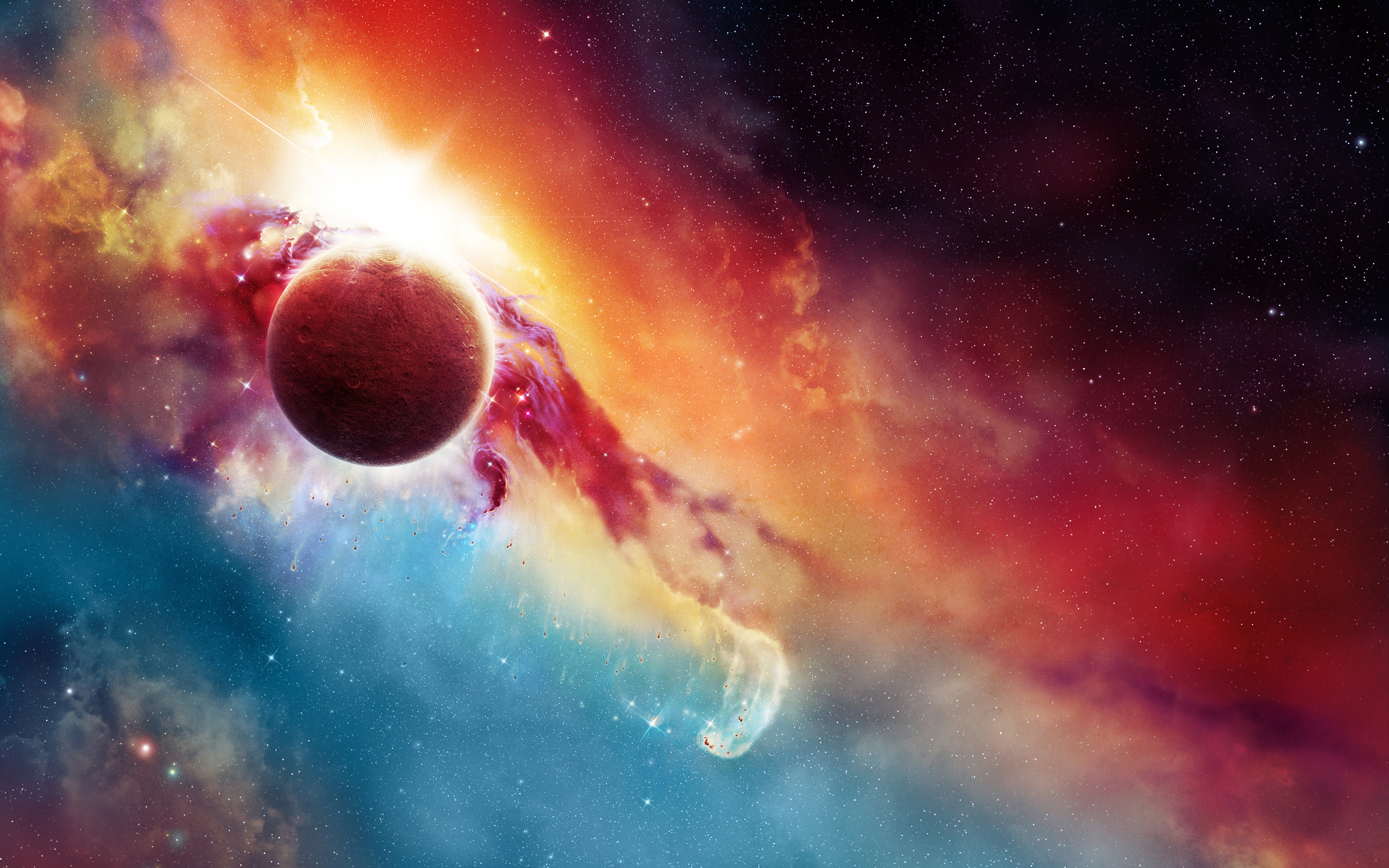 Pianeta, Nebulosa, Arte spaziale, Colori vivaci, 2880x1800, sfondo per PC