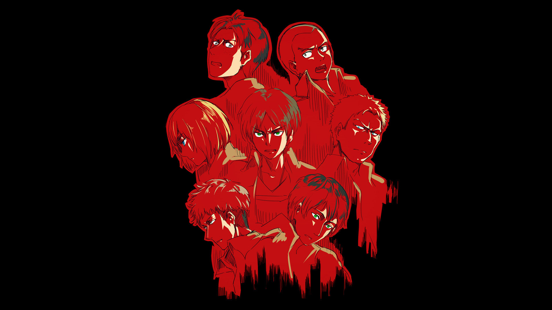 L'attacco dei giganti, Personaggi, Rosso e nero, Silhouette, Full HD, sfondo per PC e portatile