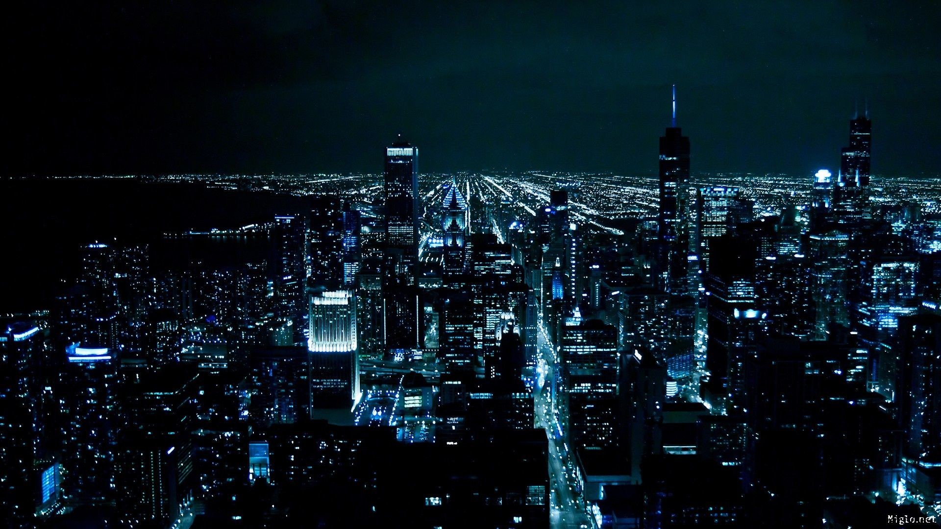 Città di notte, Grattacieli, Vista aerea, Full HD, sfondo per portatile