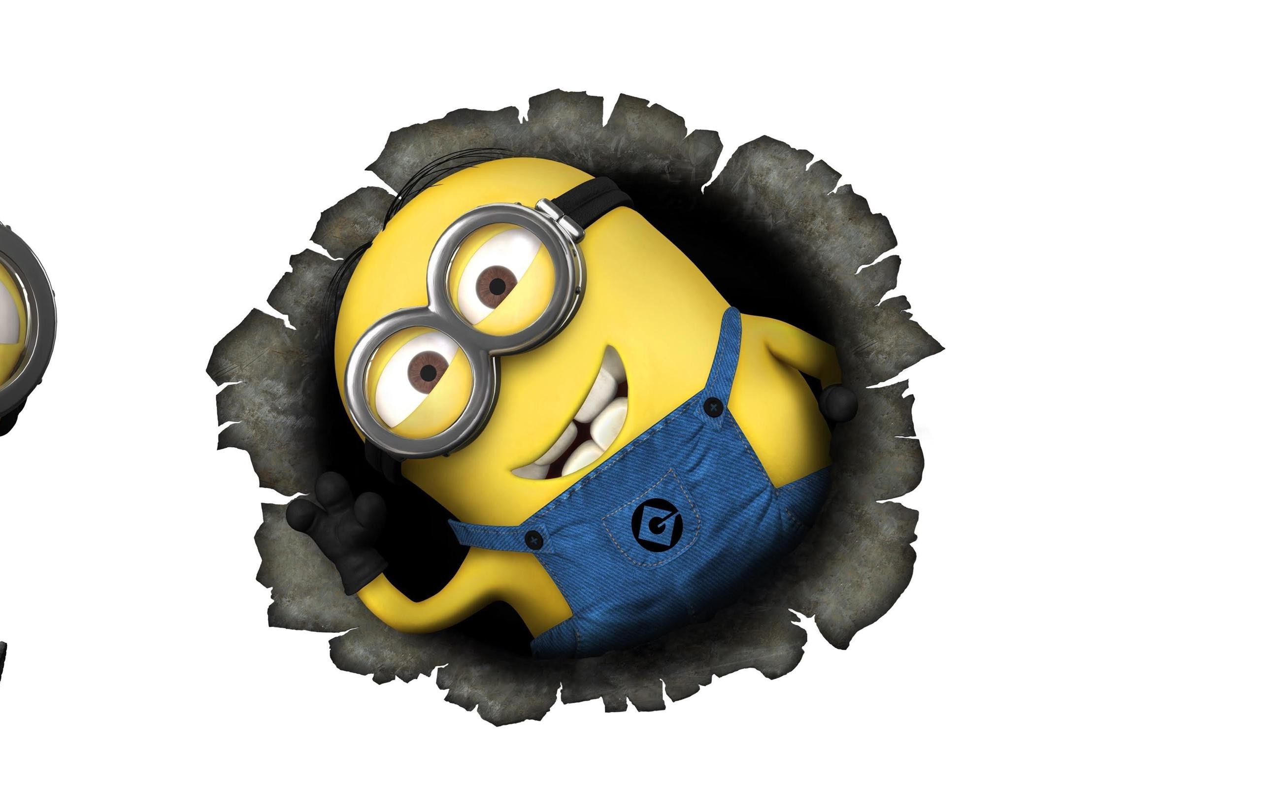 Minion, Buco nel muro, Effetto 3D, Sfondo bianco, wallpaper Android