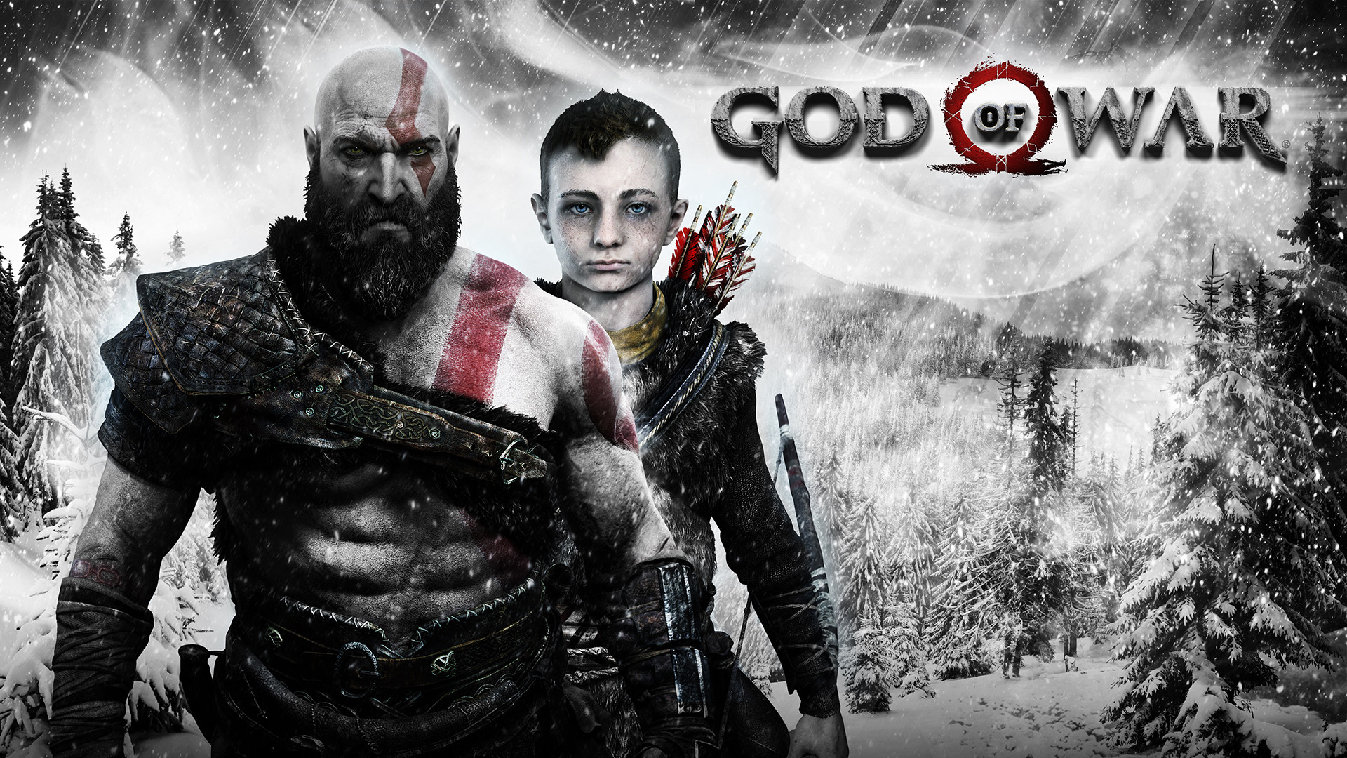 Kratos, Atreus, God of War (2018), Logo, Neve, Foresta, 1920x1080, immagine di sfondo
