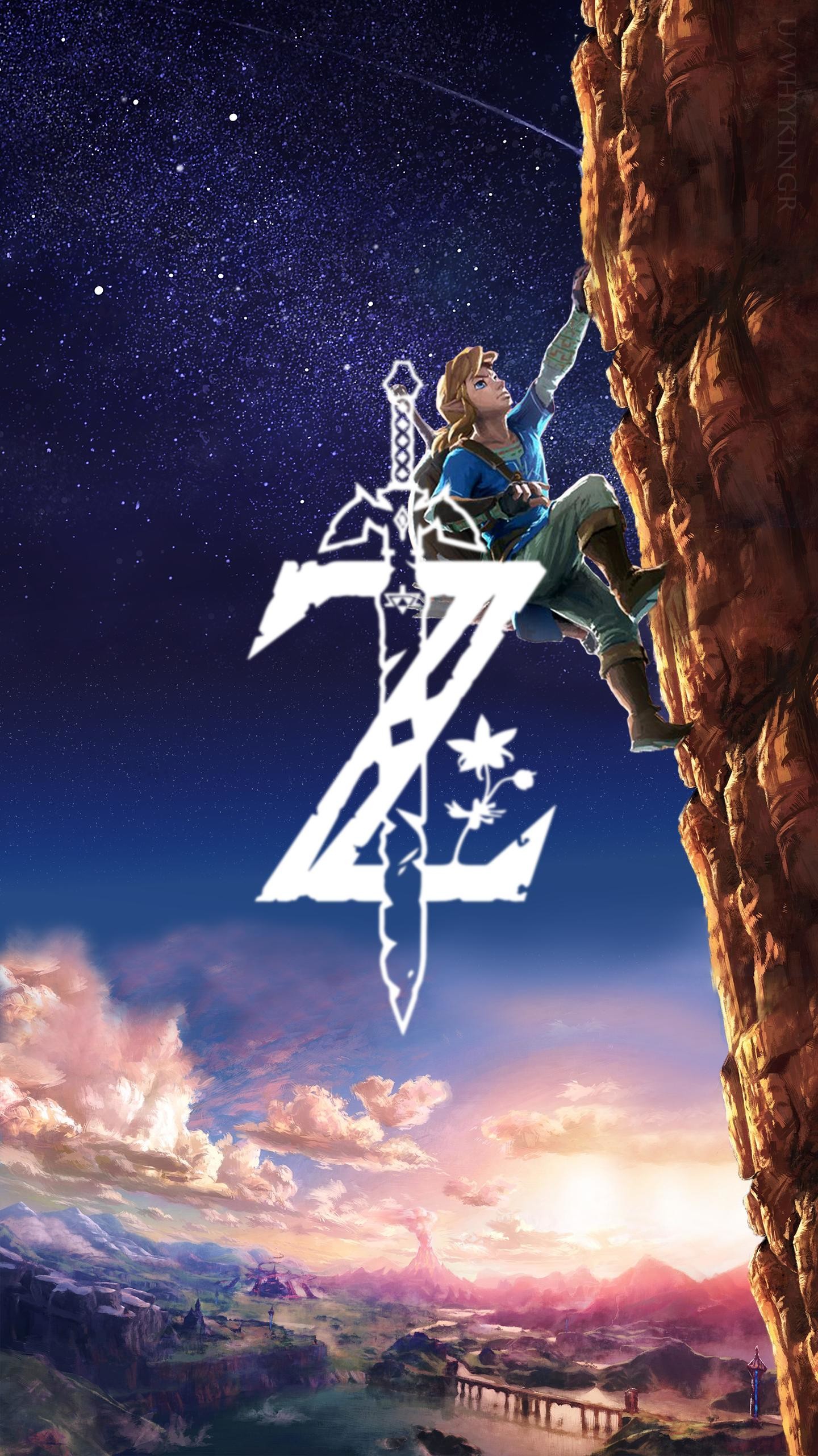 Link, The Legend of Zelda: Breath of the Wild, Spada Suprema, Arrampicata, Cielo stellato, sfondo Android