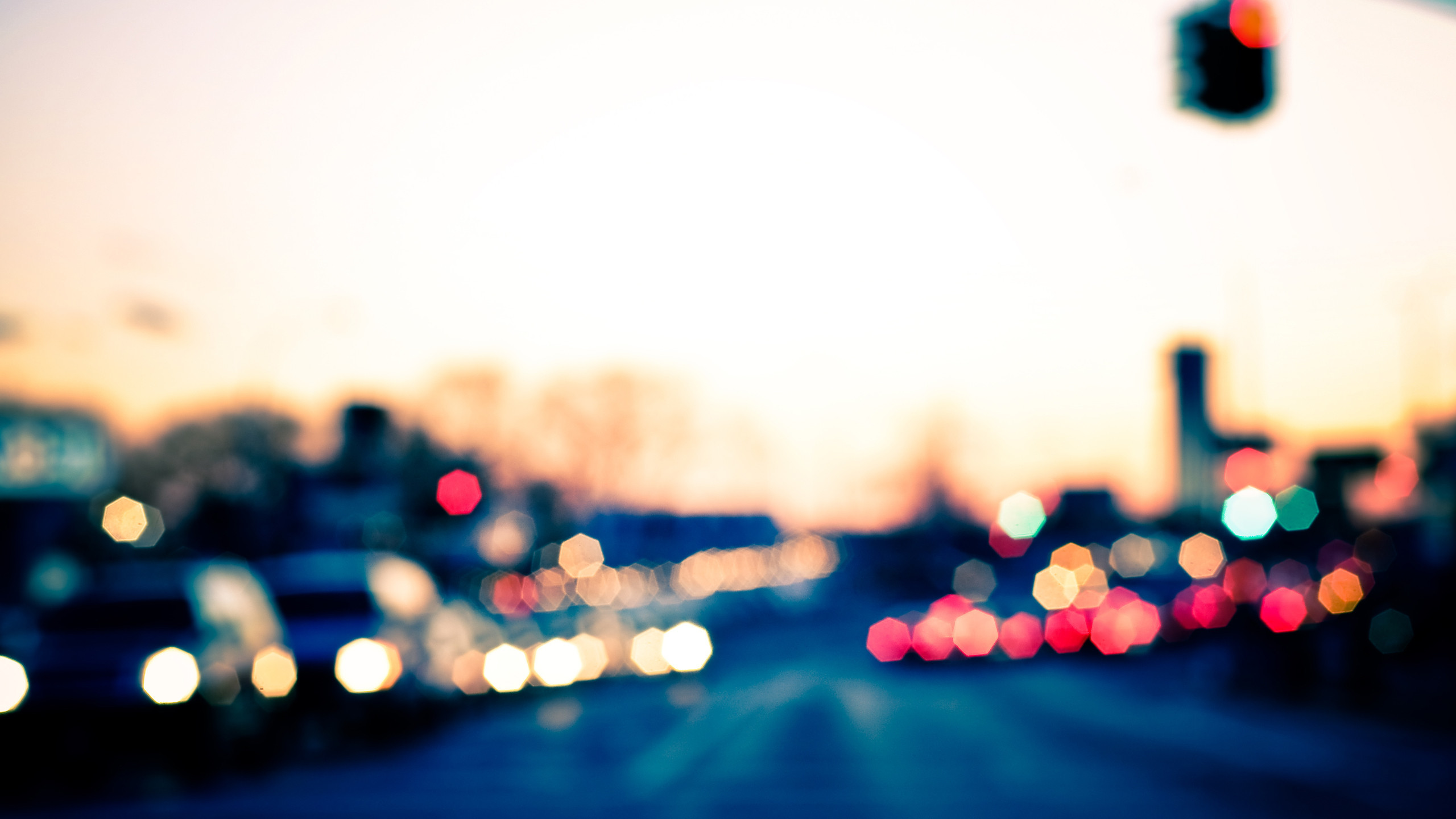 Bokeh, Città, Luci sfocate, Tramonto, 2K, immagine di sfondo Mac