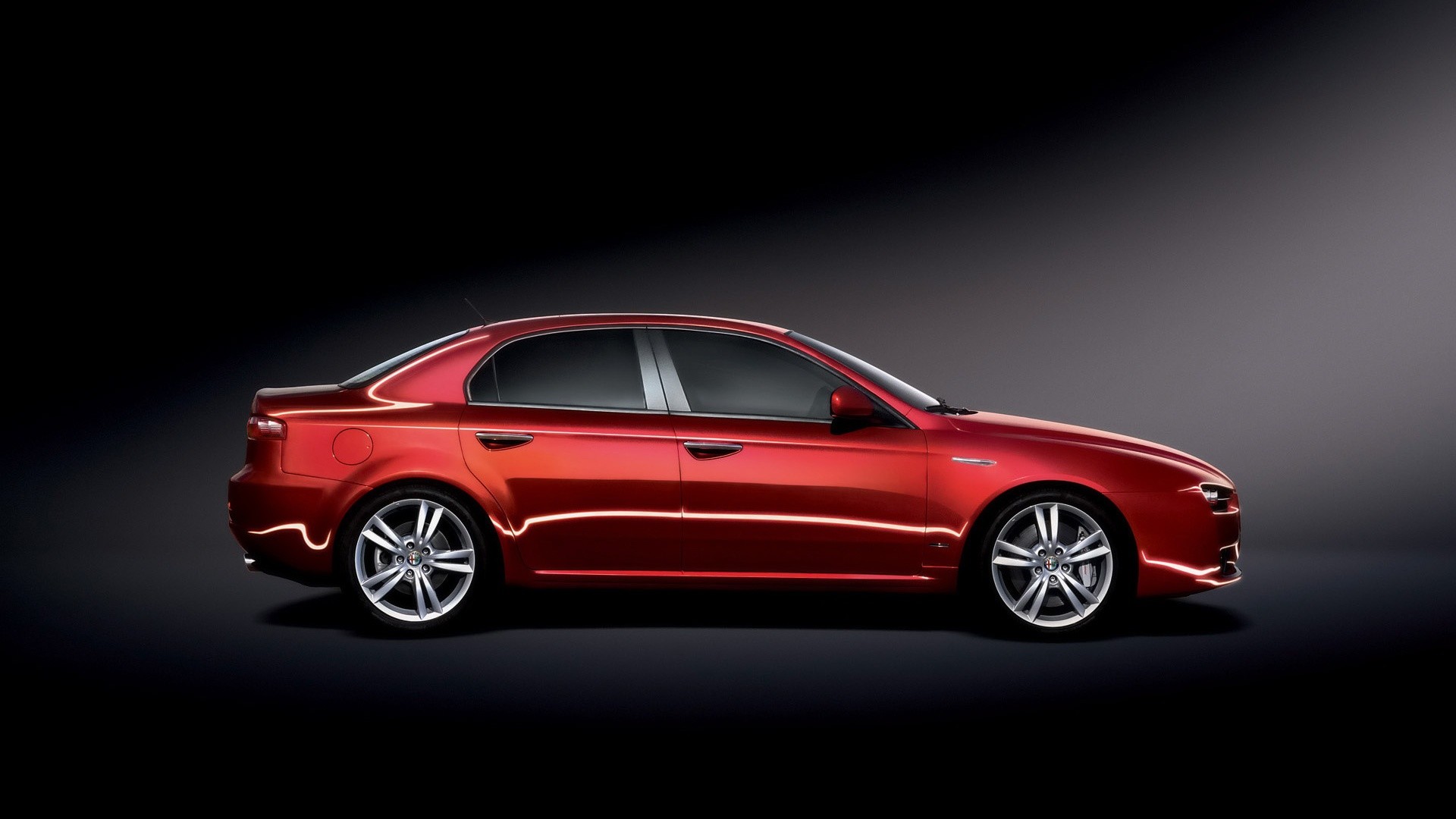 Alfa Romeo 159, Berlina, Rosso, Sfondo nero, Full HD, wallpaper per PC