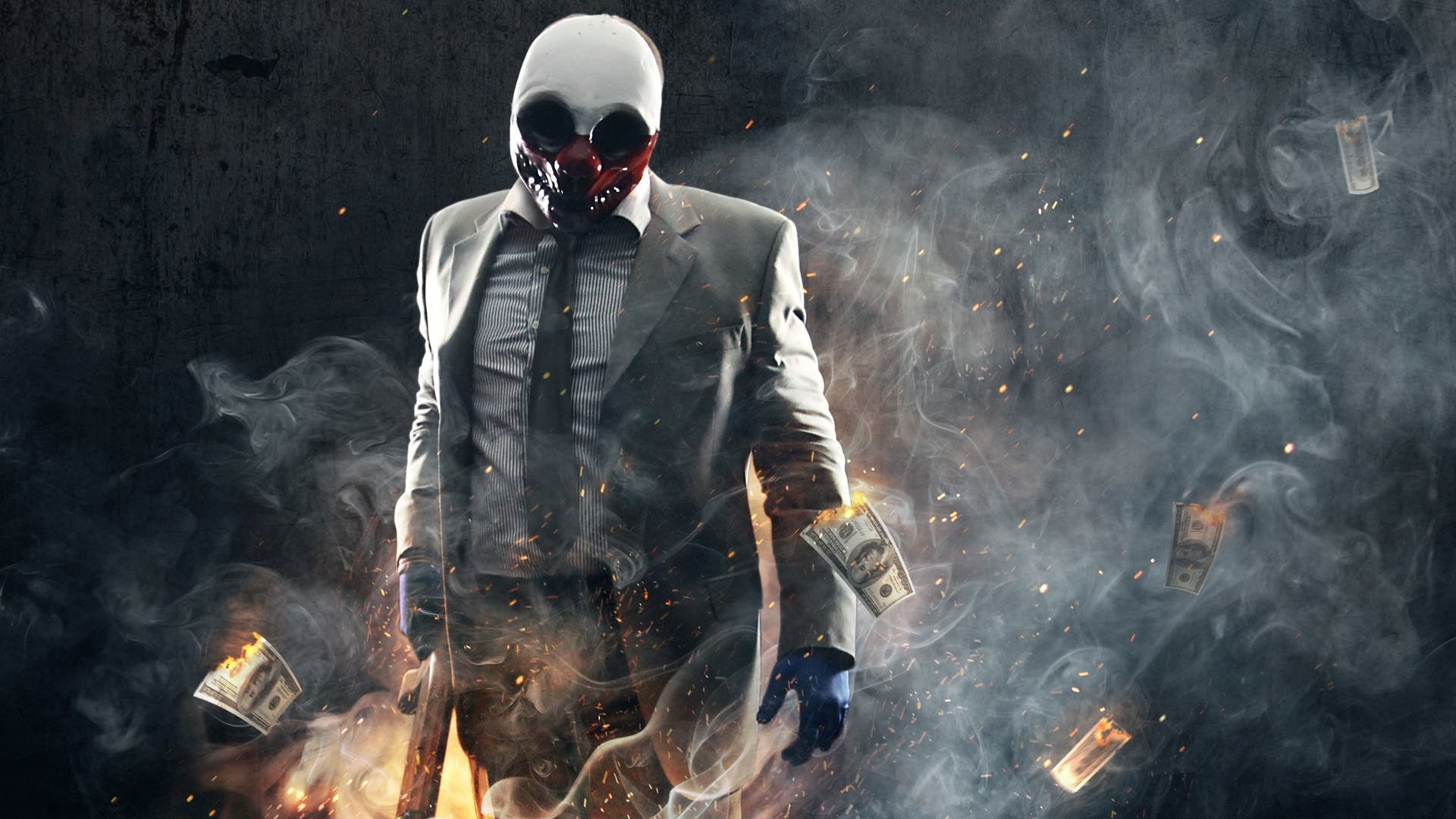 Wolf, Payday 2, Maschera, Banconote, Fumo, Full HD, sfondo desktop