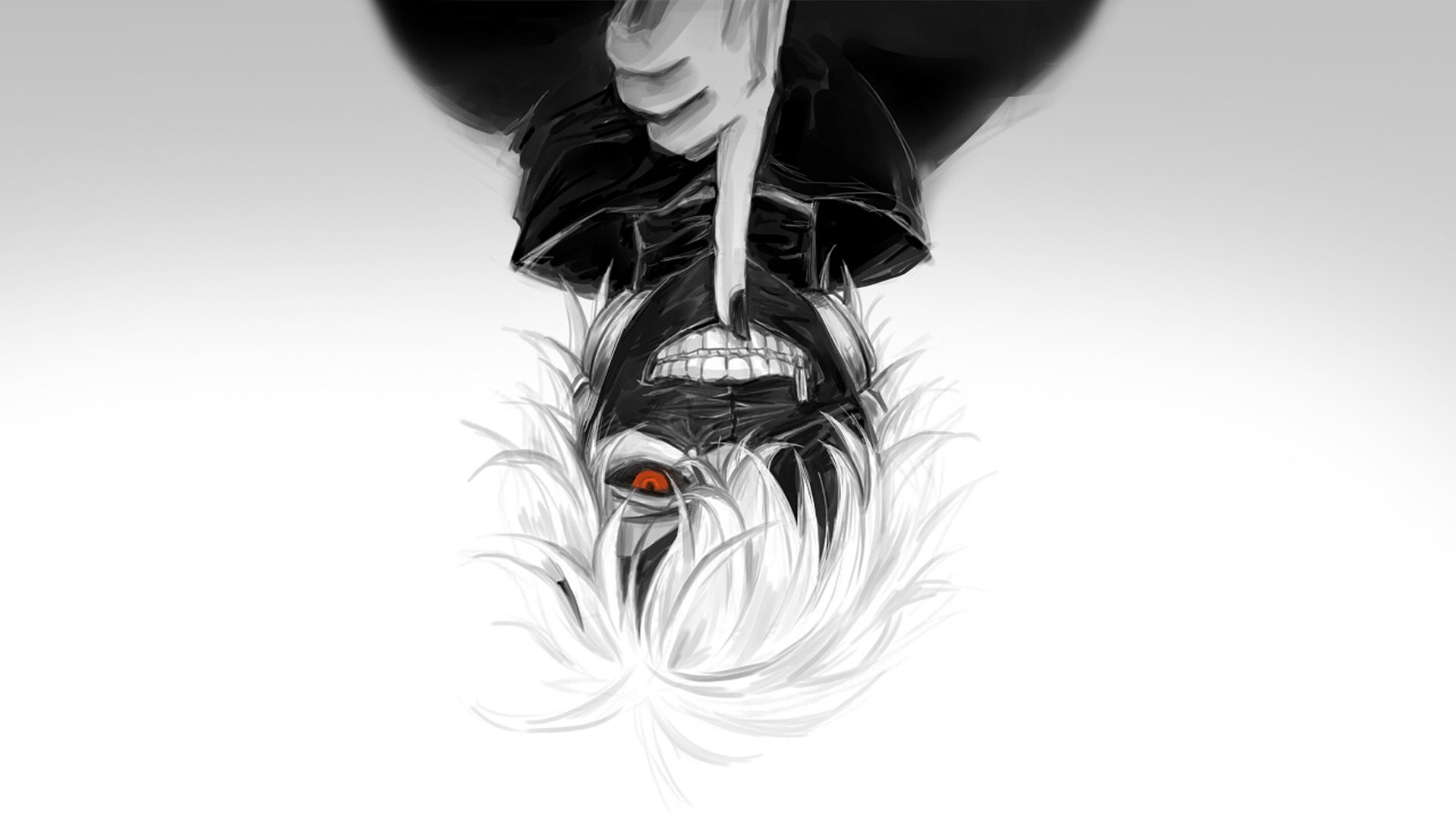 Ken Kaneki, Tokyo Ghoul, Capovolto, Sfondo bianco, Full HD, wallpaper per PC