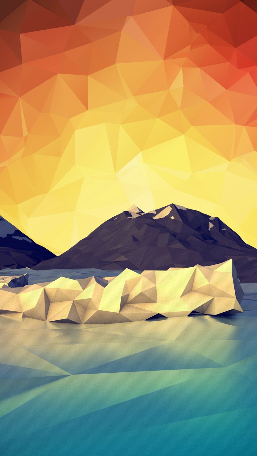Low poly, Montagne, Lago, Tramonto, Arte digitale, sfondo iPhone 6S verticale
