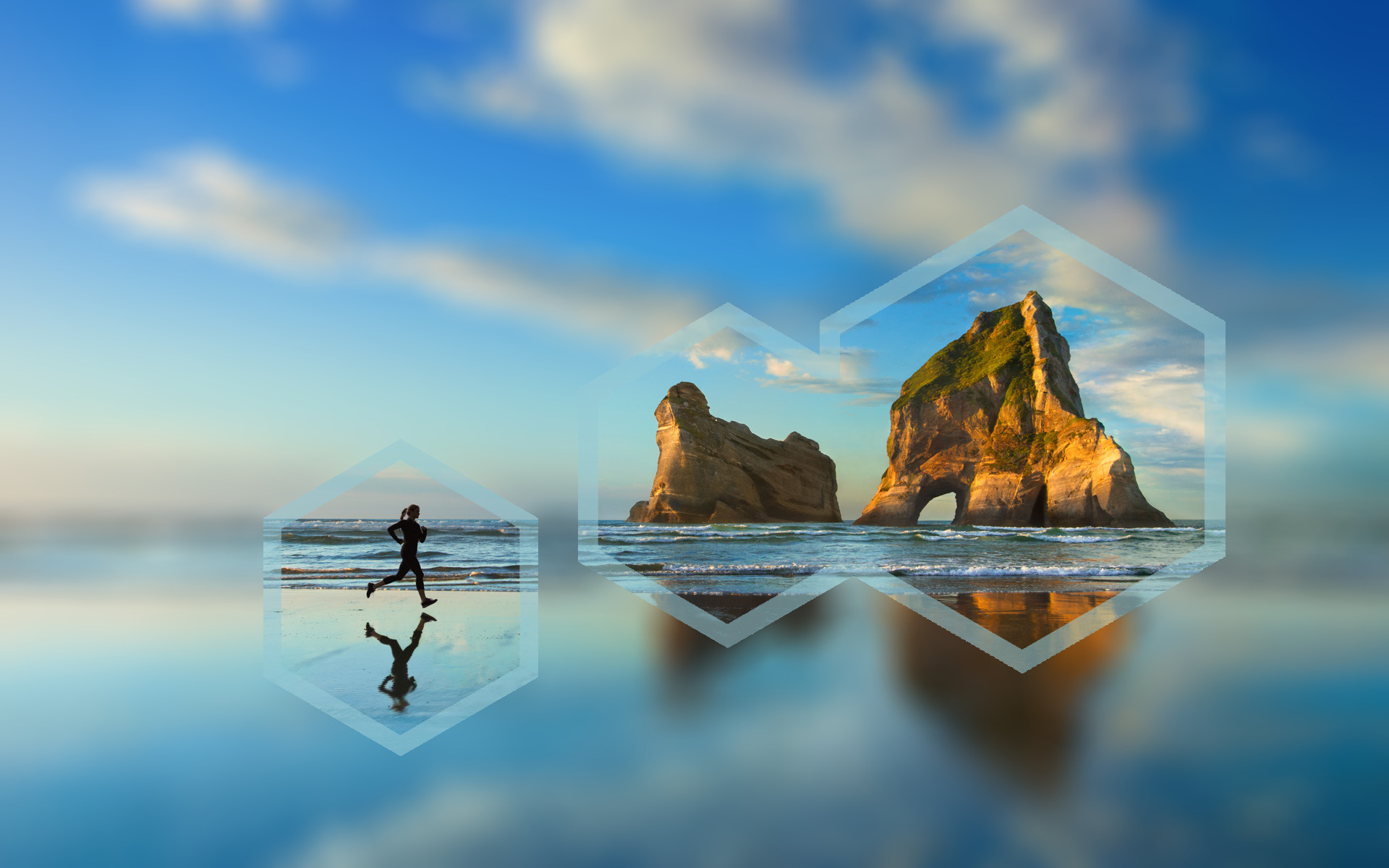 Wharariki Beach, Esagoni, Corridore, Riflesso, Full HD, immagine di sfondo Windows 10