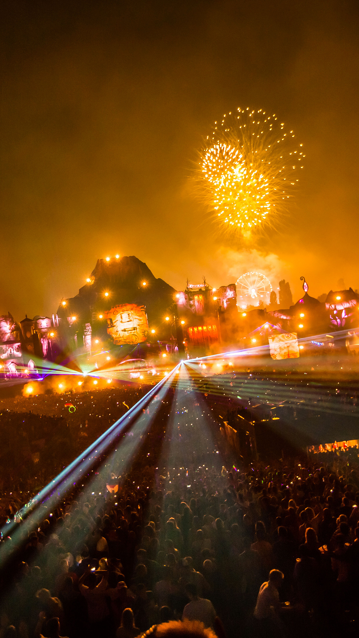 Tomorrowland, Fuochi d'artificio, Notte, Festival, Full HD, schermata di blocco del cellulare