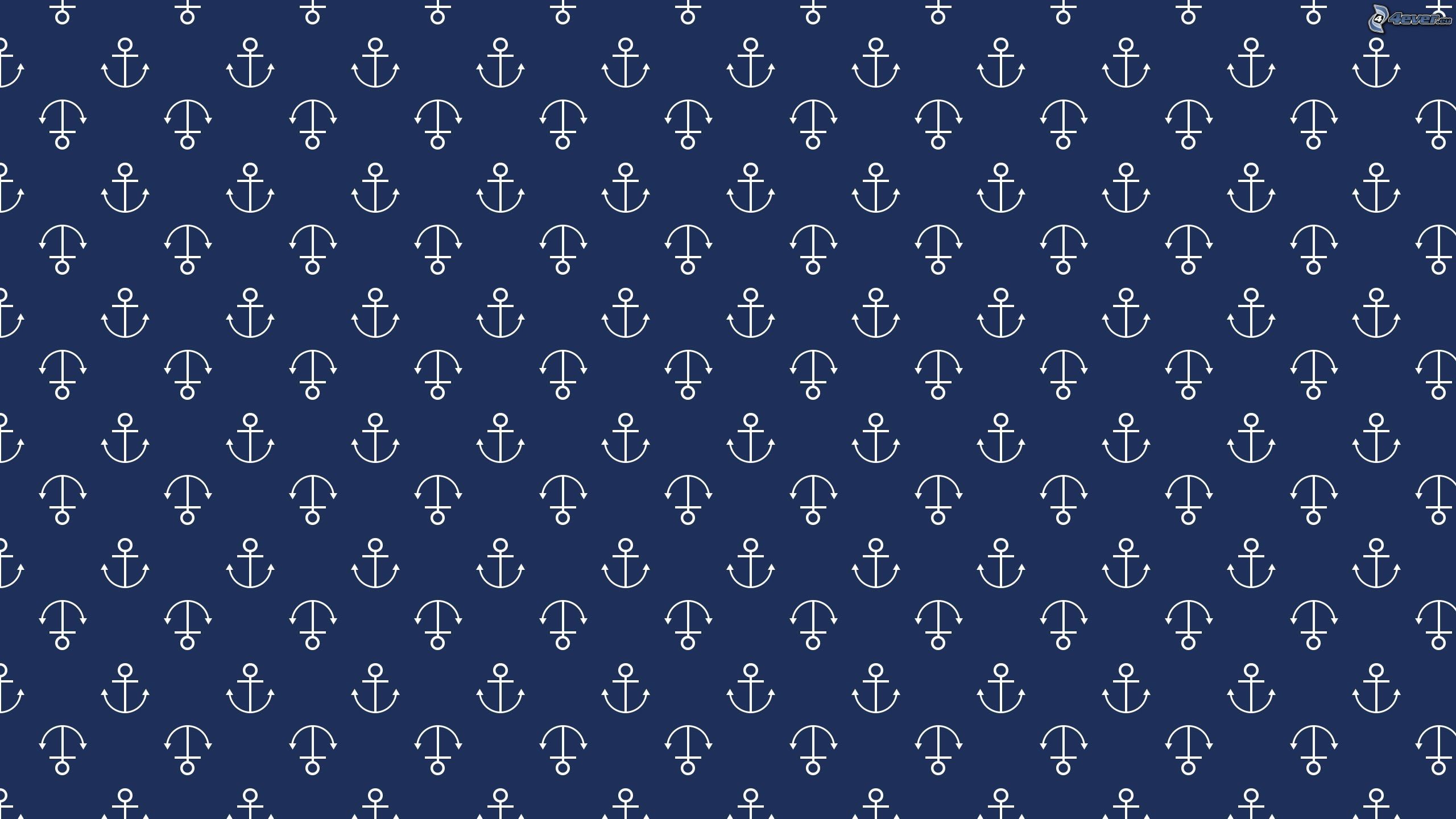 Ancore, Pattern, Blu navy, 2560x1440, immagine di sfondo