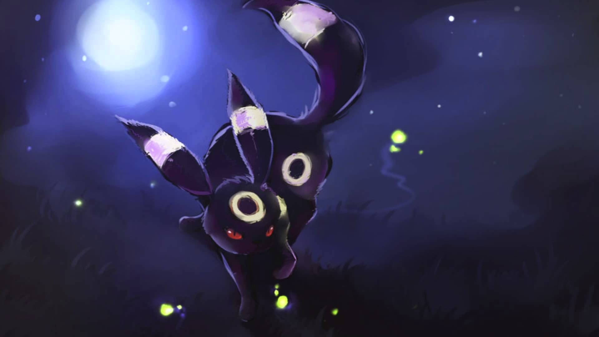 Umbreon, Pokémon, Notte, Lucciole, Luna, Full HD, sfondo Windows 11