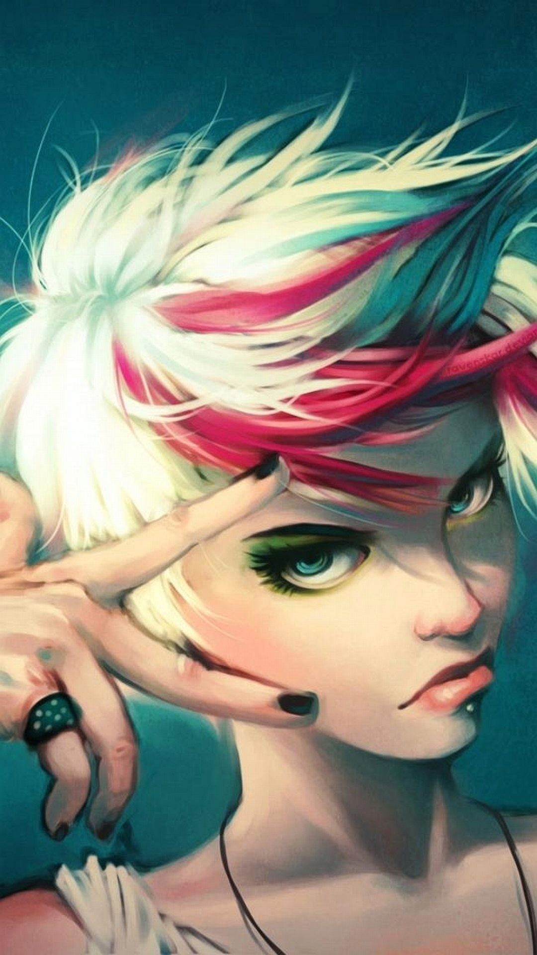 Ragazza anime, Capelli bianchi, Illustrazione, schermata Home dello smartphone