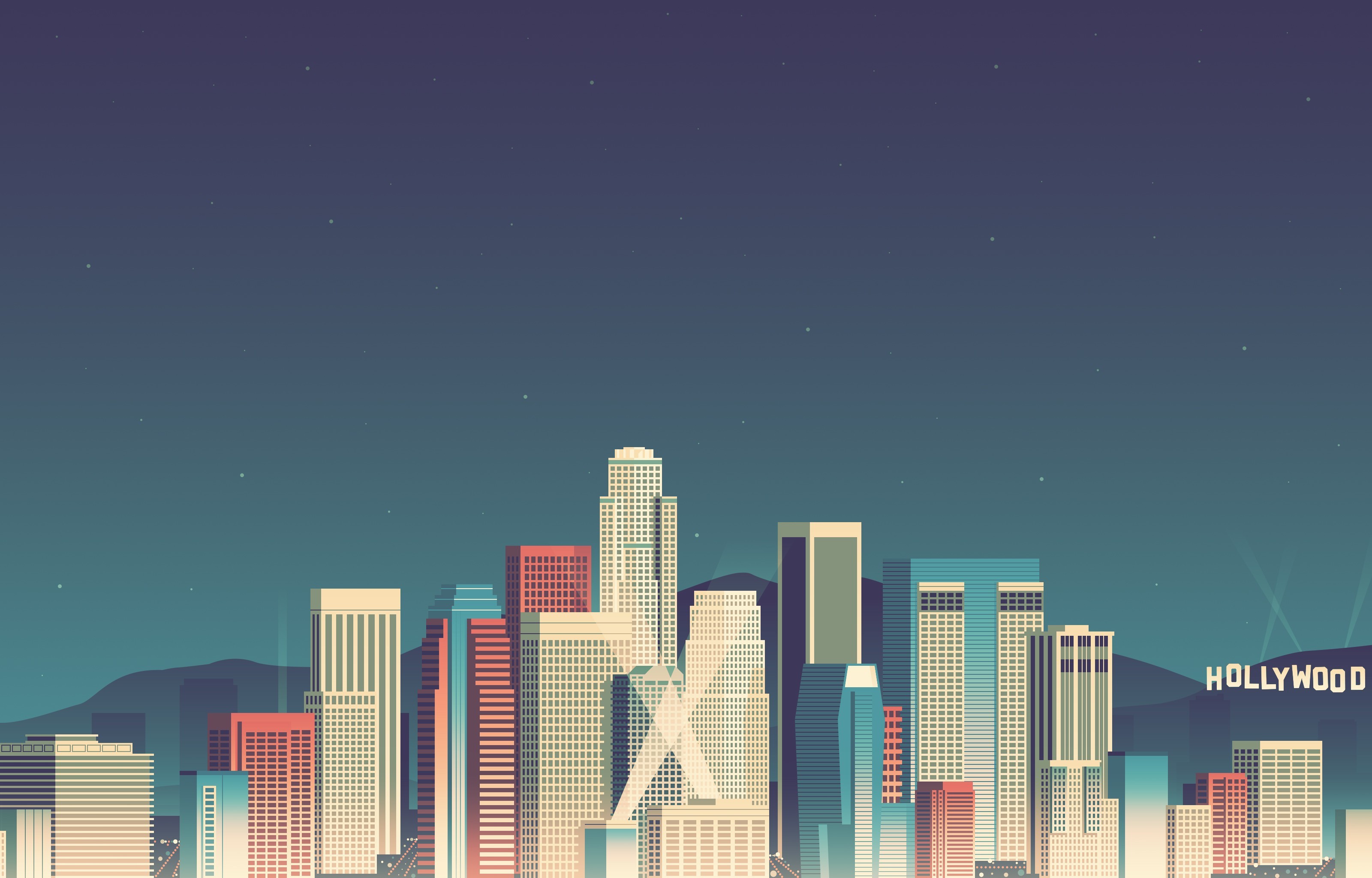 Los Angeles, Hollywood, Skyline, Illustrazione, sfondo Android