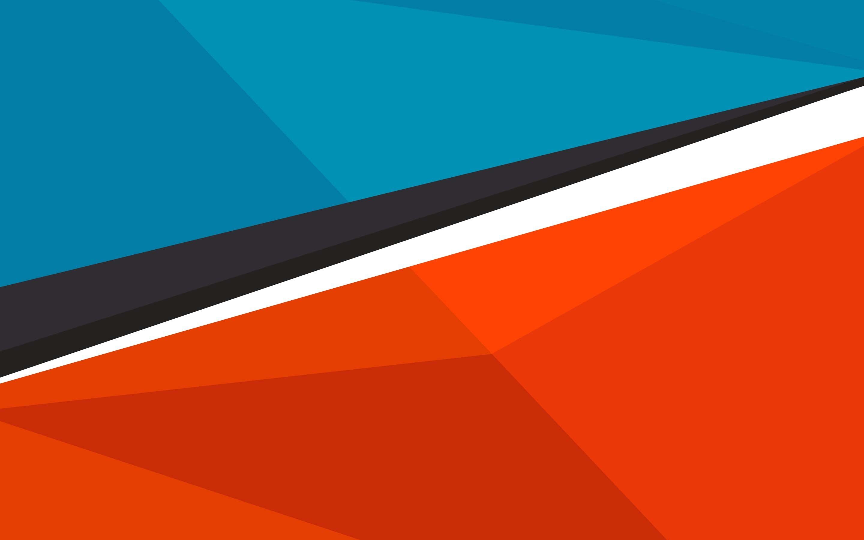 Material design, Forme geometriche, Arancione e blu, 2K, sfondo per PC