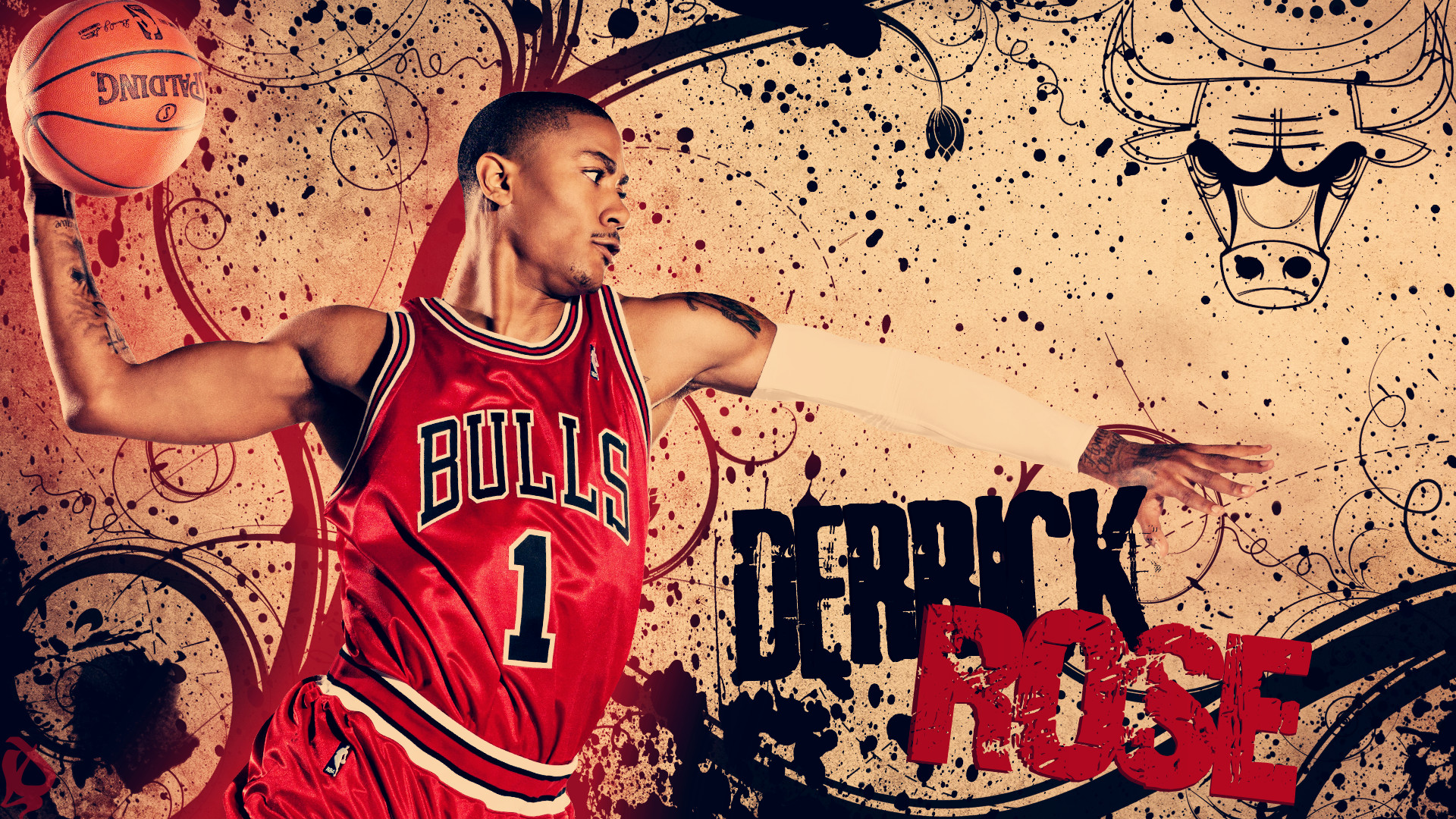 Derrick Rose, Chicago Bulls, NBA, Grunge, 1920x1080, immagine di sfondo