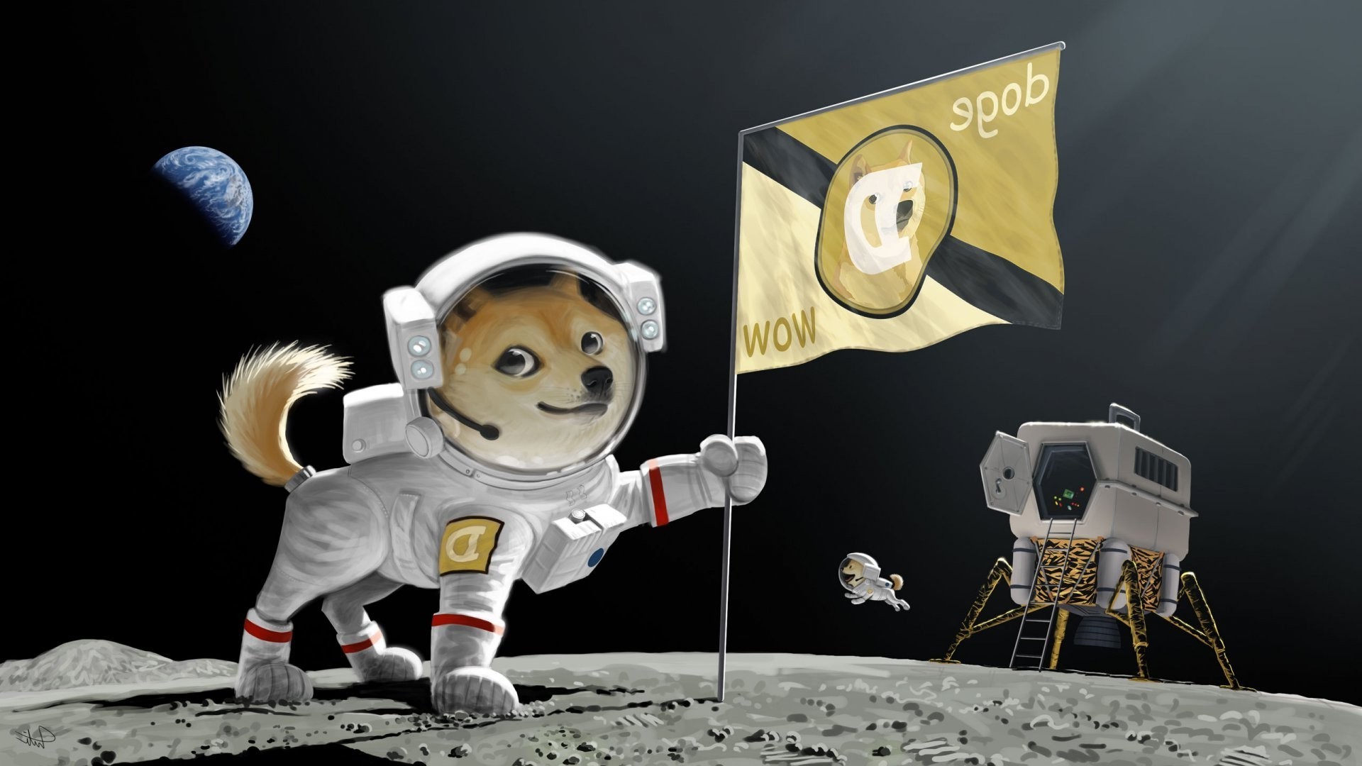 Doge, Astronauta, Dogecoin, Sbarco sulla Luna, 1920x1080, sfondo per PC