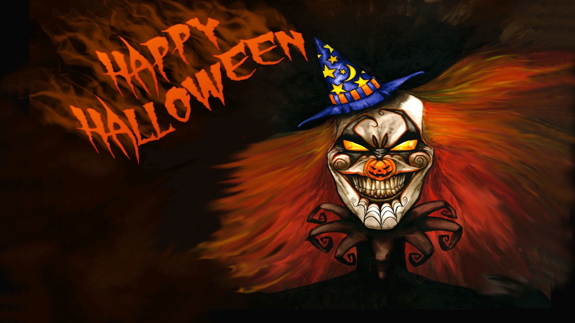 Happy Halloween, Clown, Cappello da strega, Horror, Arancione, Full HD, sfondo Windows 11